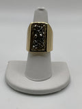 Statement Druzy Ring | Chunky Rectangular Brown Crystal Cluster Gold Tone Ring - Estate Sale (Great Condition)