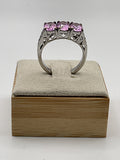 Karis 925 Sterling Silver Pink Sapphire Three-Stone Ring | Trilogy Style - Estate Sale (Great Condition)