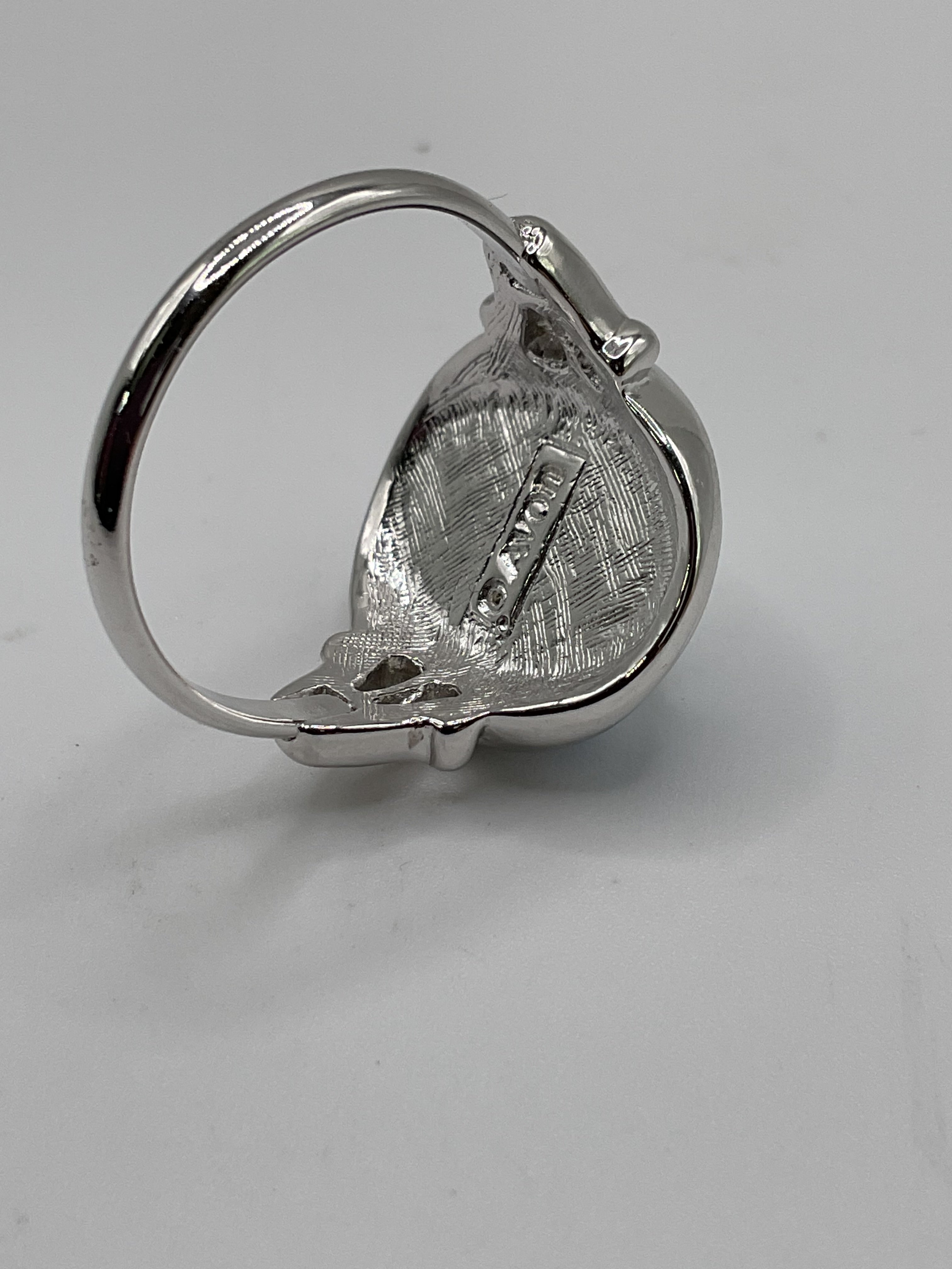 Vintage Avon Blue Cameo Ring | White Bird Motif | Silver Tone Statement Ring - Estate Sale (Great Condition)