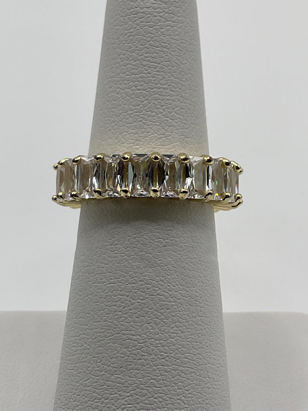 Gold Tone Baguette Eternity Band | Sparkling CZ Statement Ring - Estate Sale (Great Condition)