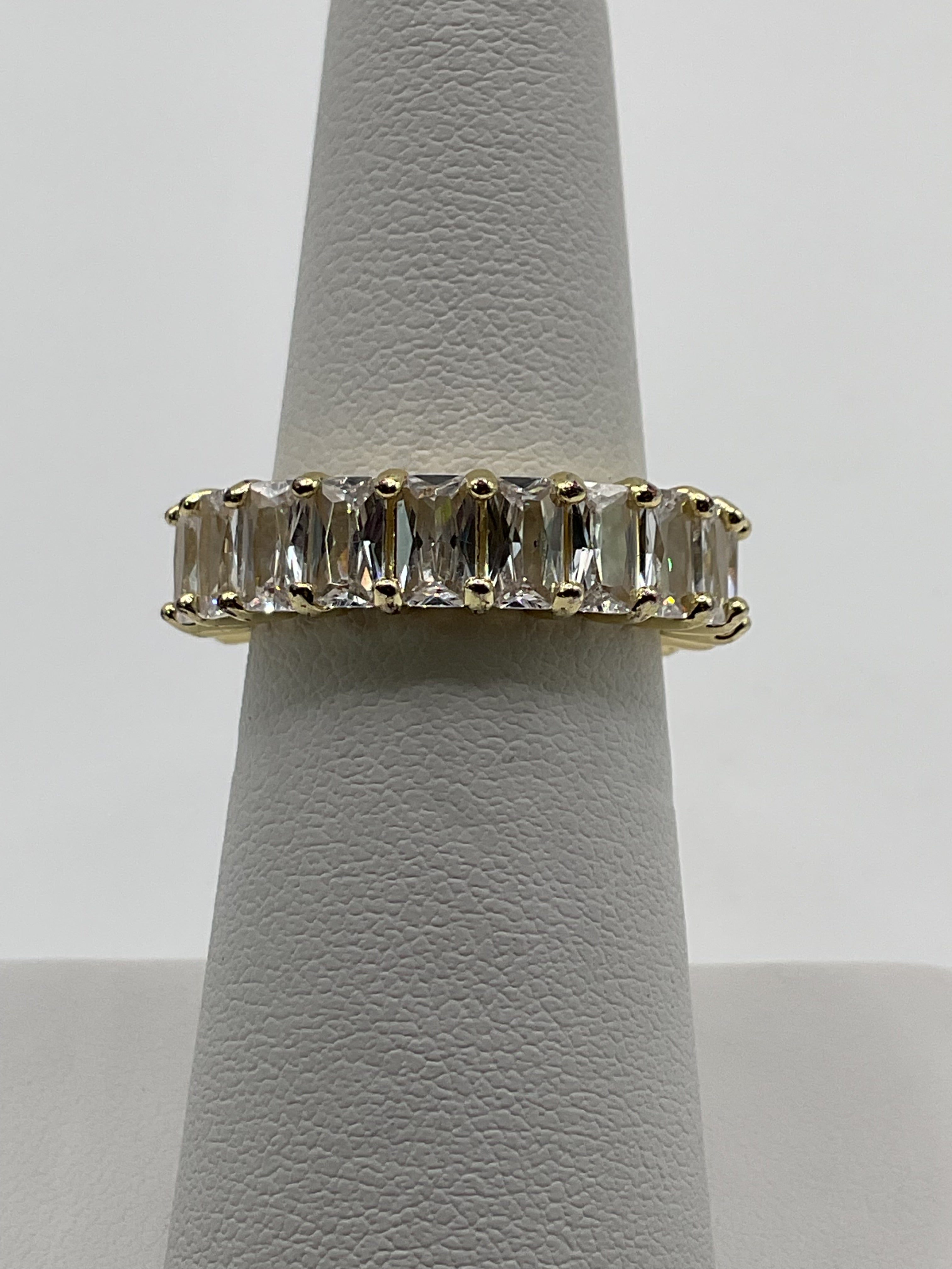 Gold Tone Baguette Eternity Band | Sparkling CZ Statement Ring - Estate Sale (Great Condition)