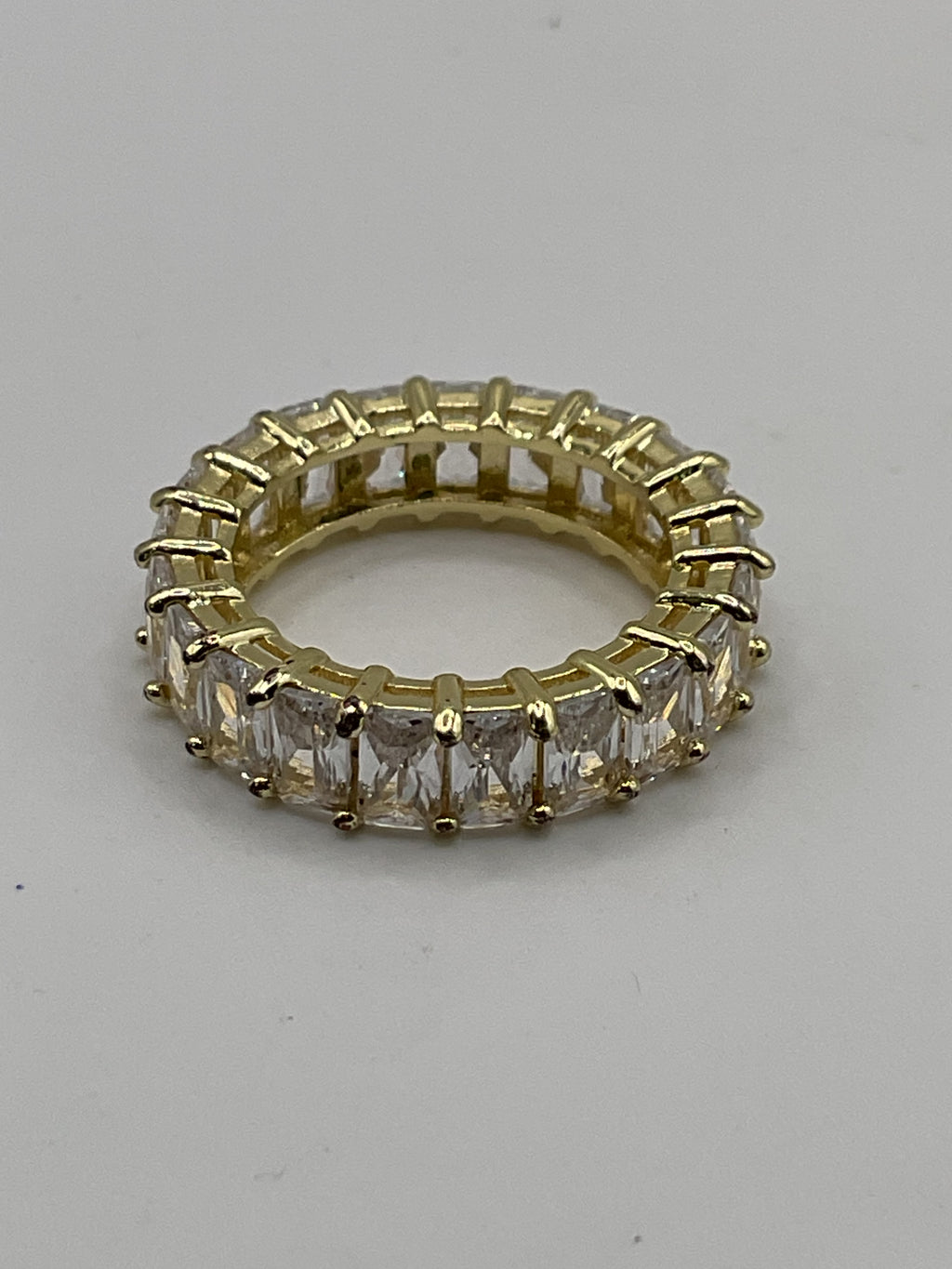 Gold Tone Baguette Eternity Band | Sparkling CZ Statement Ring - Estate Sale (Great Condition)