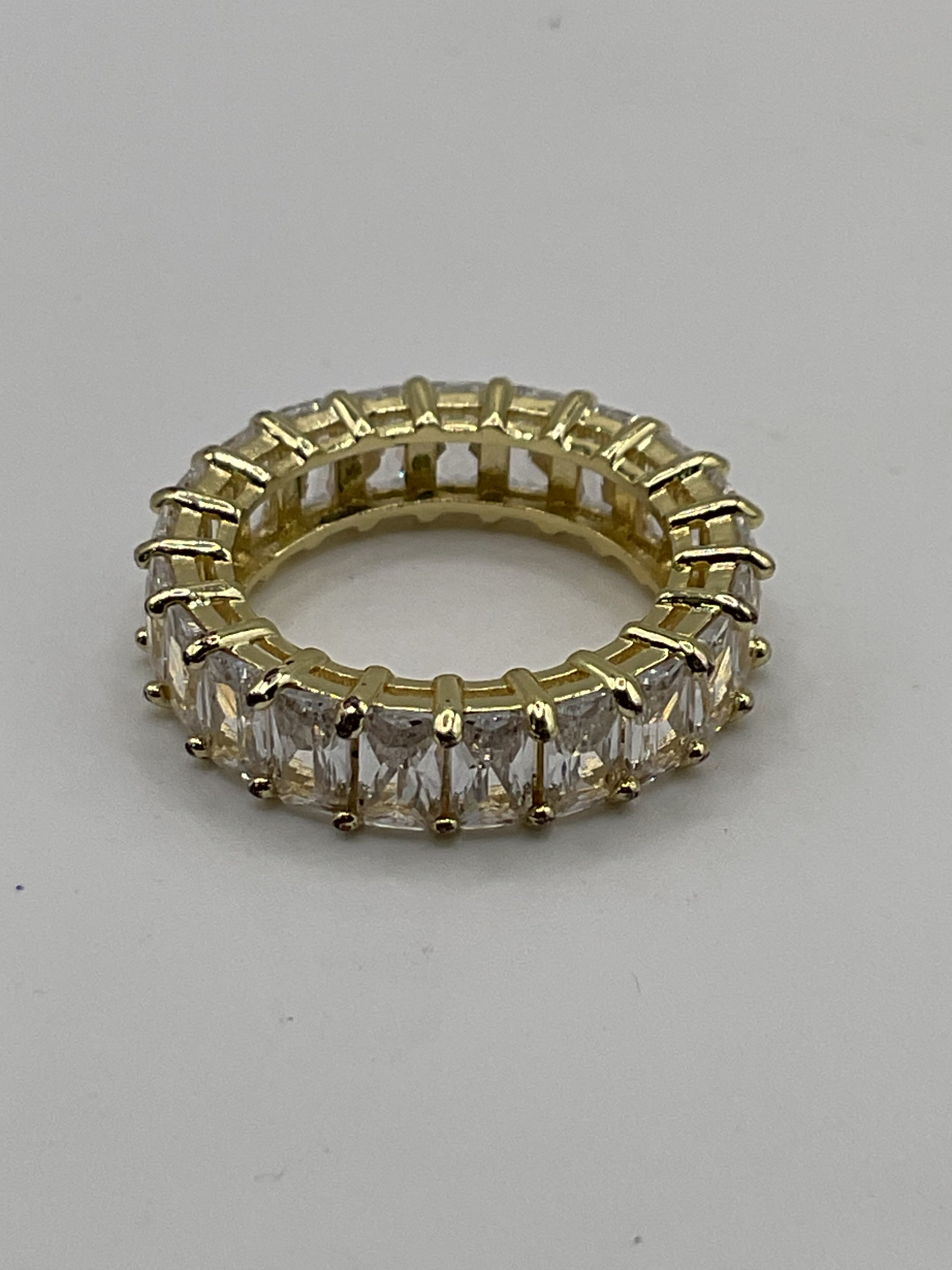 Gold Tone Baguette Eternity Band | Sparkling CZ Statement Ring - Estate Sale (Great Condition)