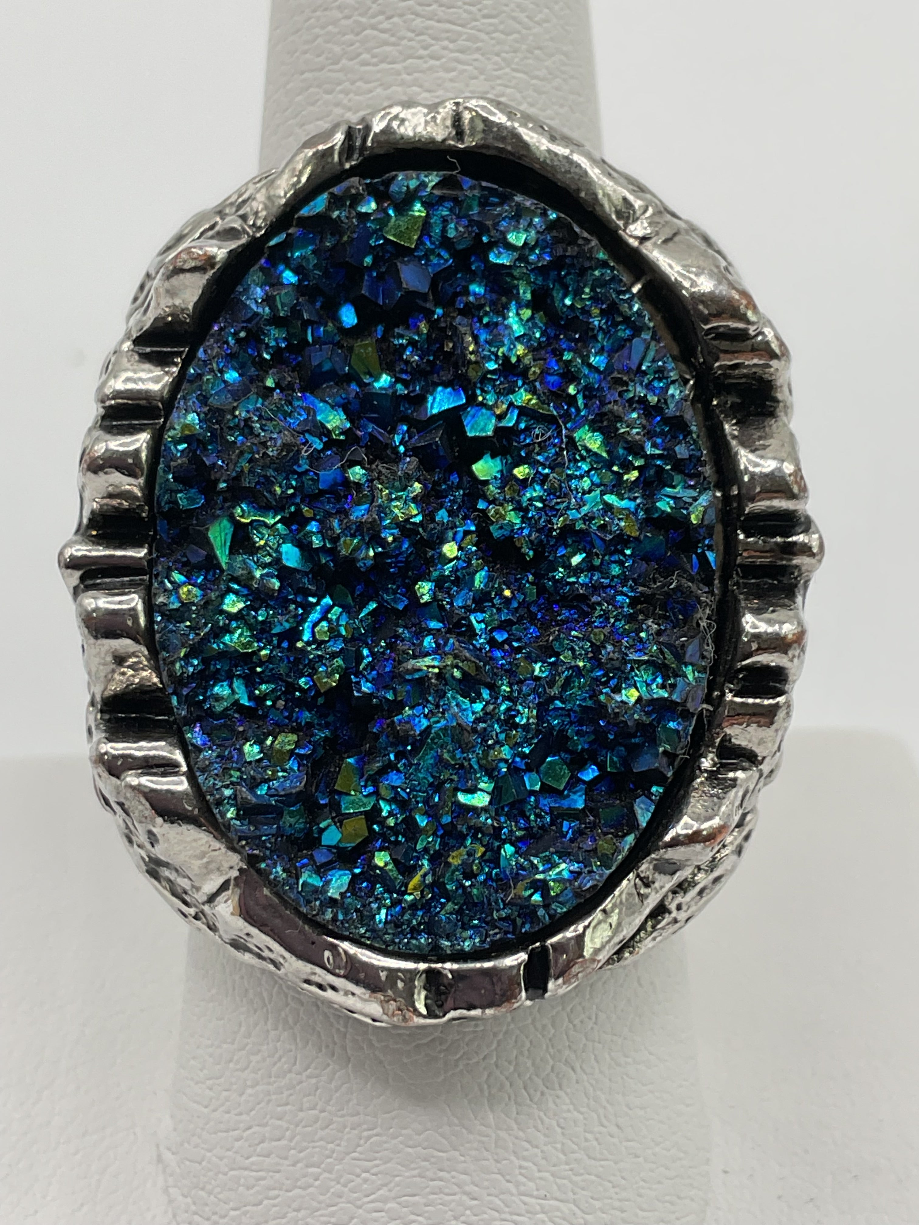 Vintage 1980s Shimmering Stone Ring: Silver-tone Ring- Estate Sale (Great Condition)