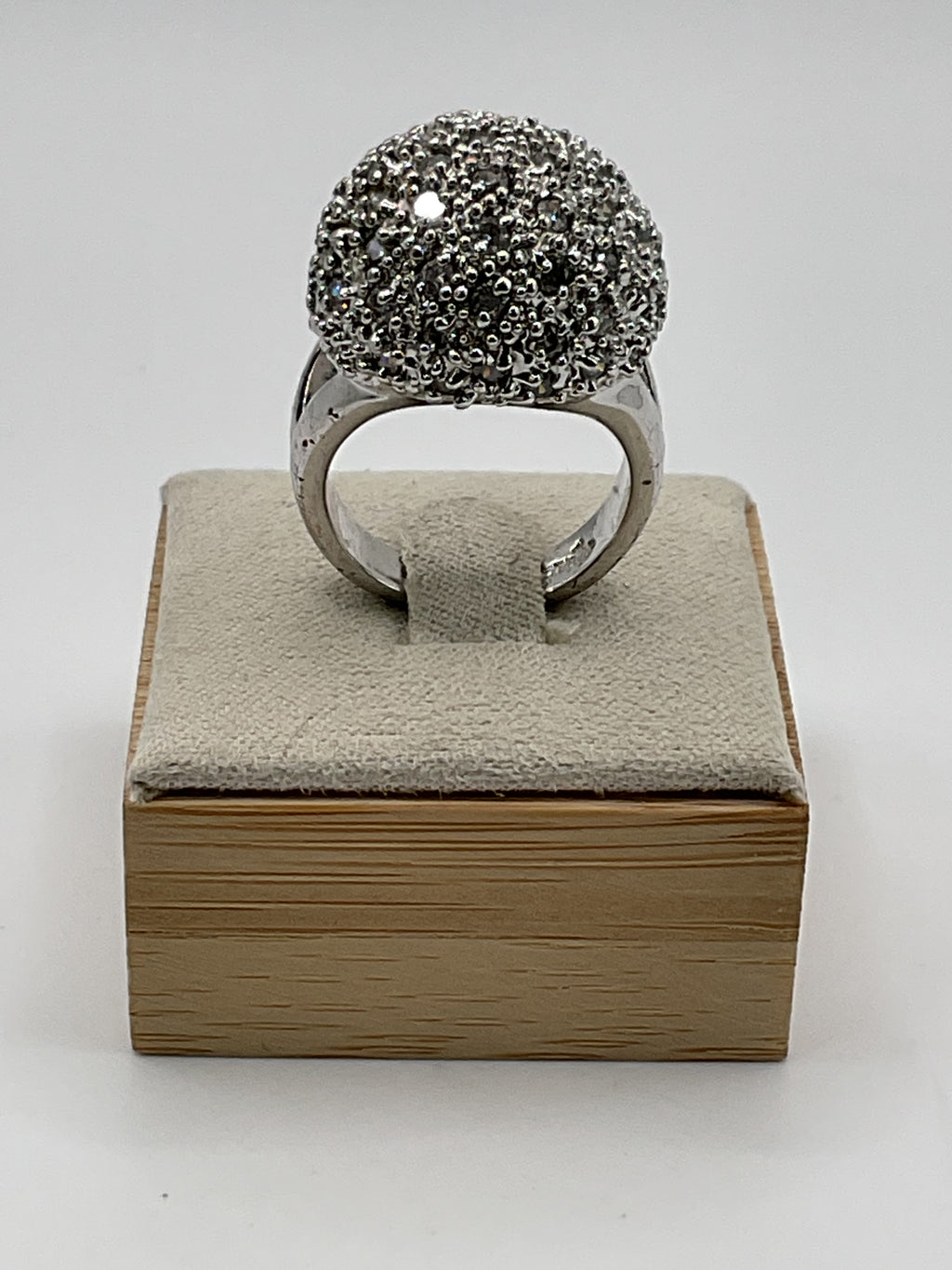 Lia Sophia Kiam Family Pave CZ Dome Statement Silver Tone Ring - Estate Sale (Great Condition)