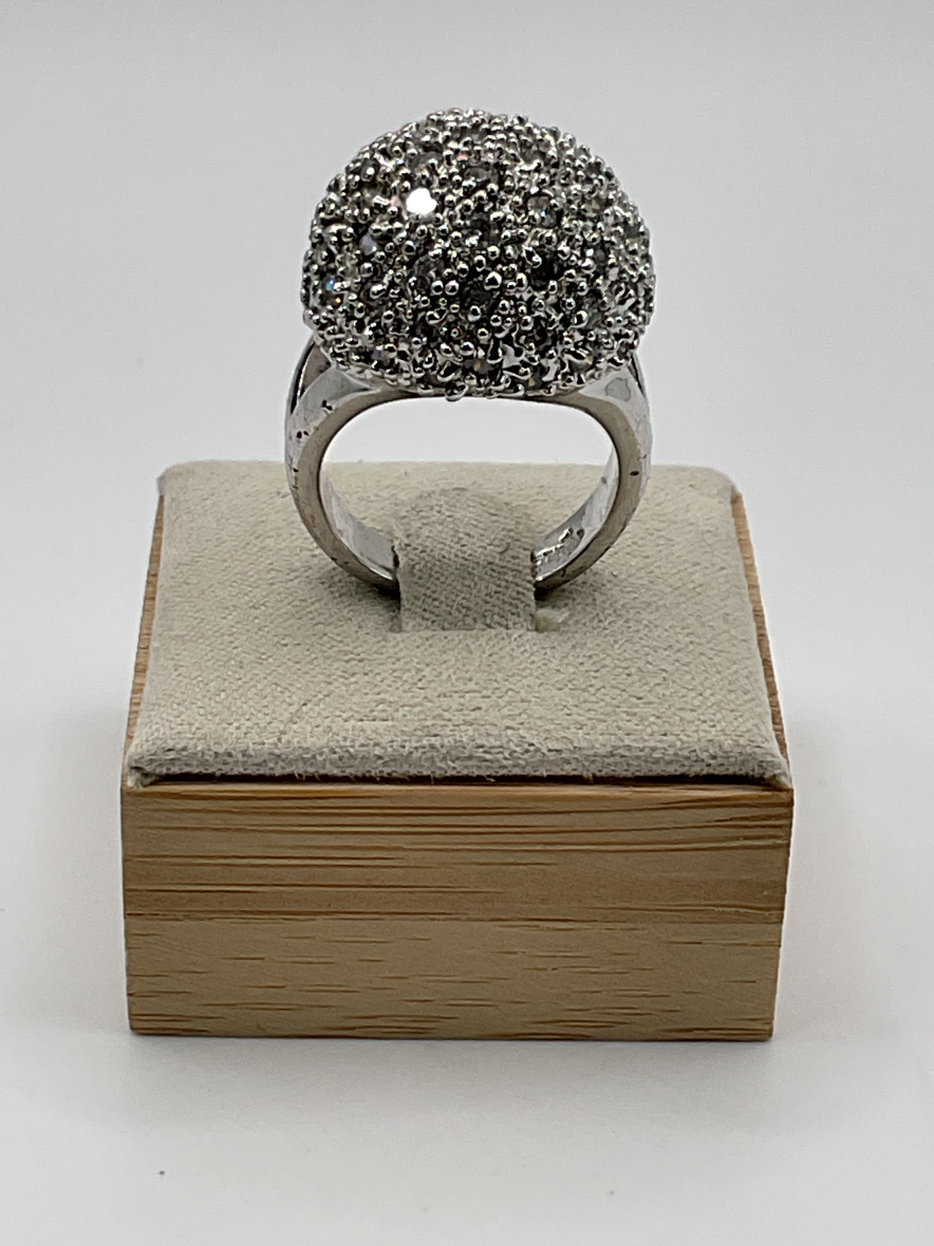 Lia Sophia Kiam Family Pave CZ Dome Statement Silver Tone Ring - Estate Sale (Great Condition)