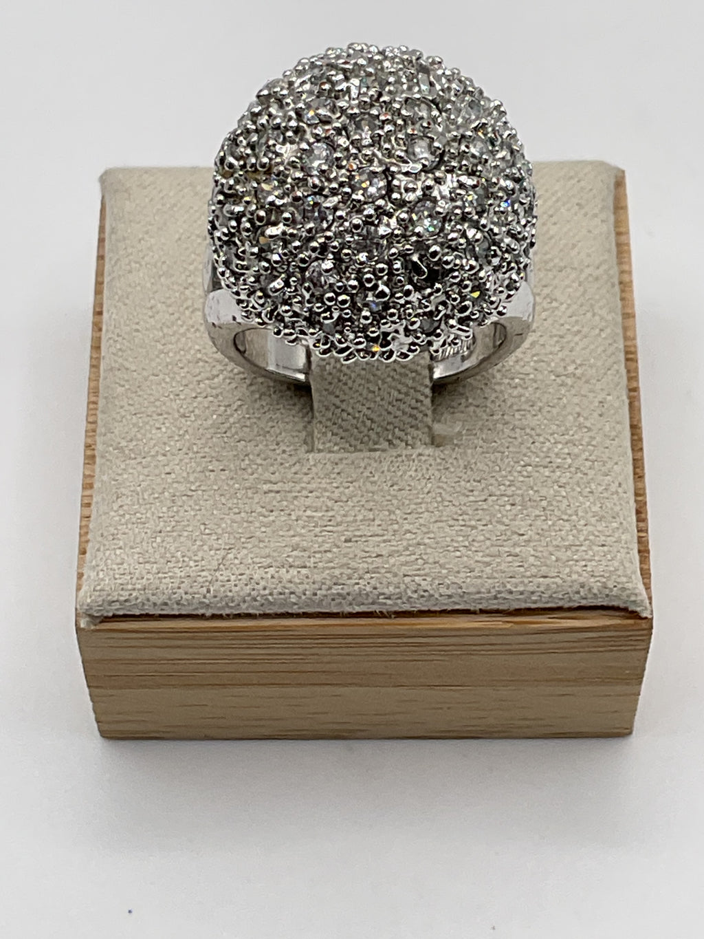 Lia Sophia Kiam Family Pave CZ Dome Statement Silver Tone Ring - Estate Sale (Great Condition)