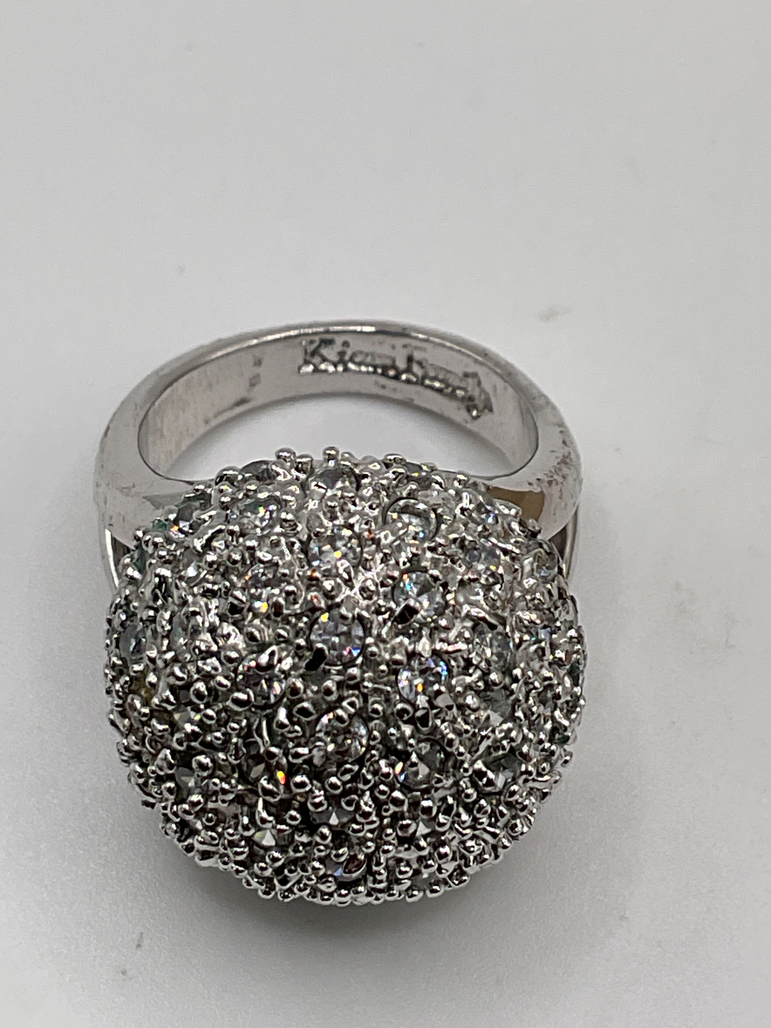 Lia Sophia Kiam Family Pave CZ Dome Statement Silver Tone Ring - Estate Sale (Great Condition)