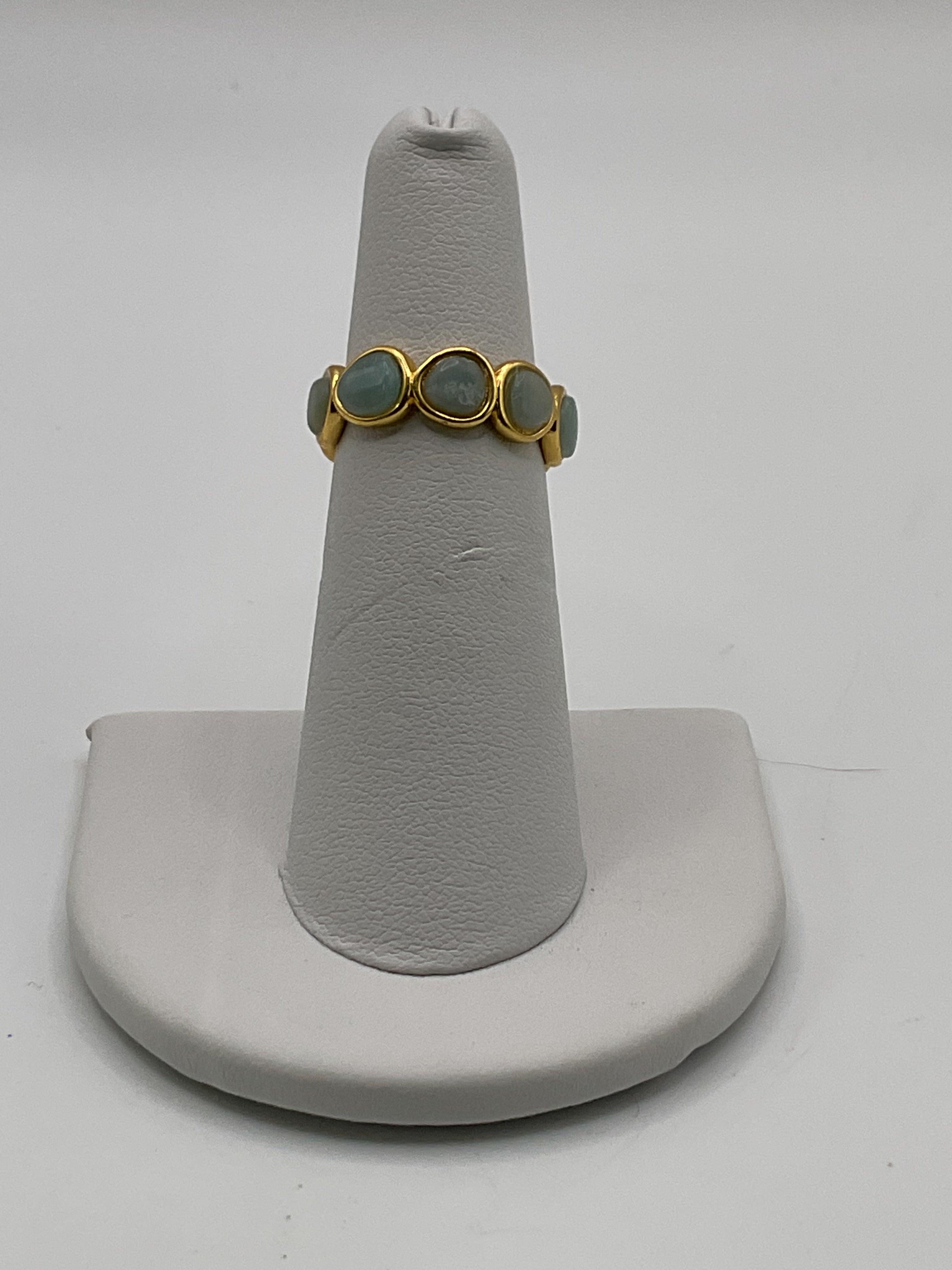 Amazonite Stack Ring | Gold Tone Bezel Set Band Ring. - Estate Sale (Great Condition)