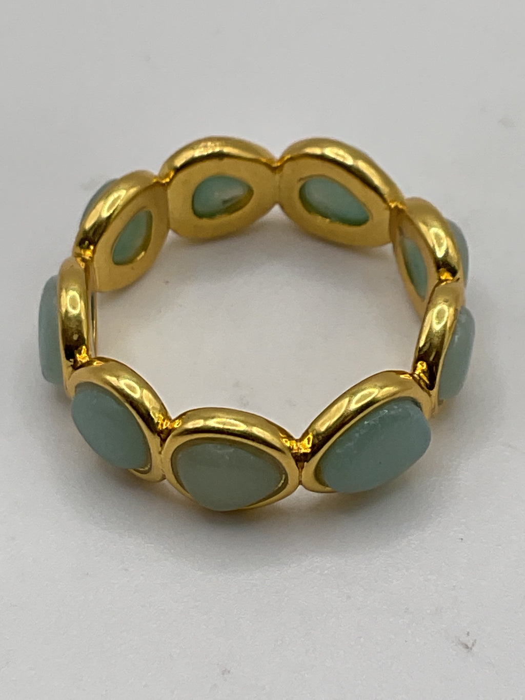 Amazonite Stack Ring | Gold Tone Bezel Set Band Ring. - Estate Sale (Great Condition)