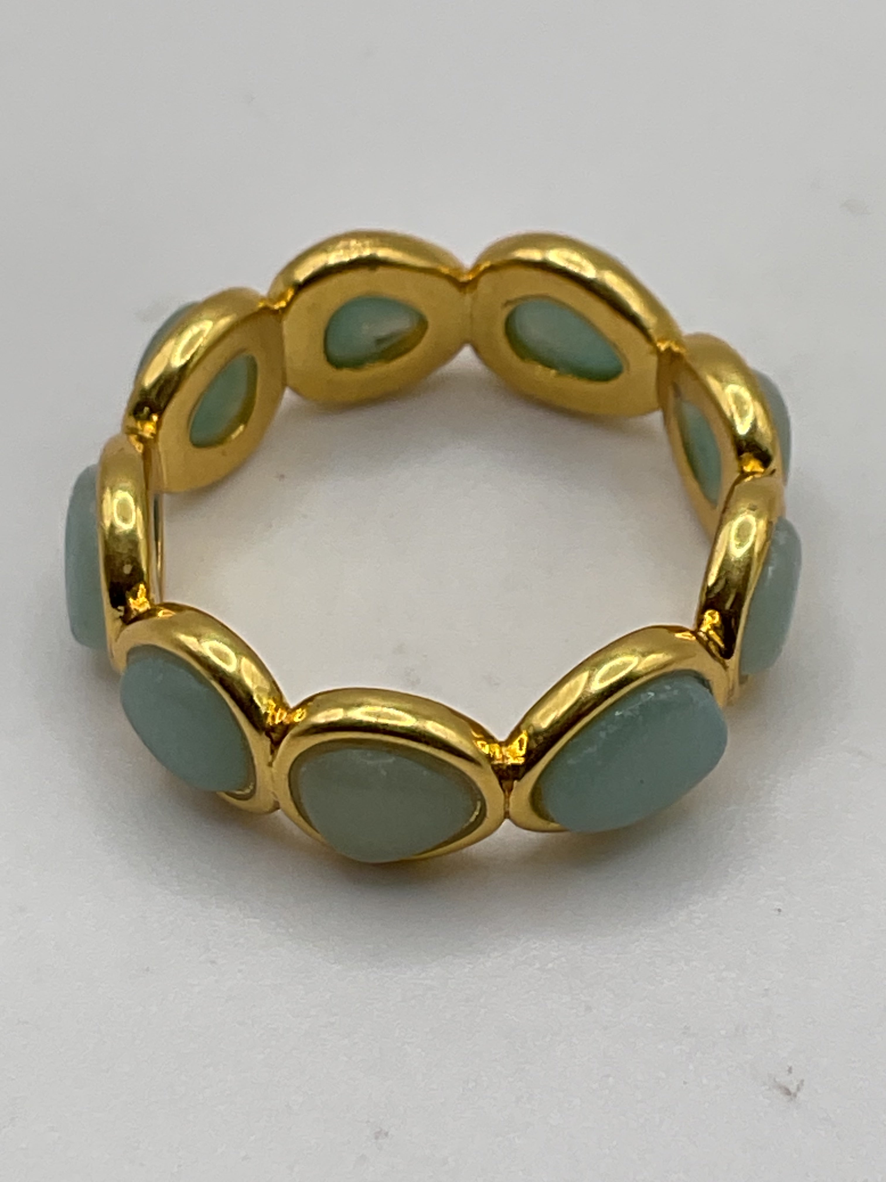 Amazonite Stack Ring | Gold Tone Bezel Set Band Ring. - Estate Sale (Great Condition)