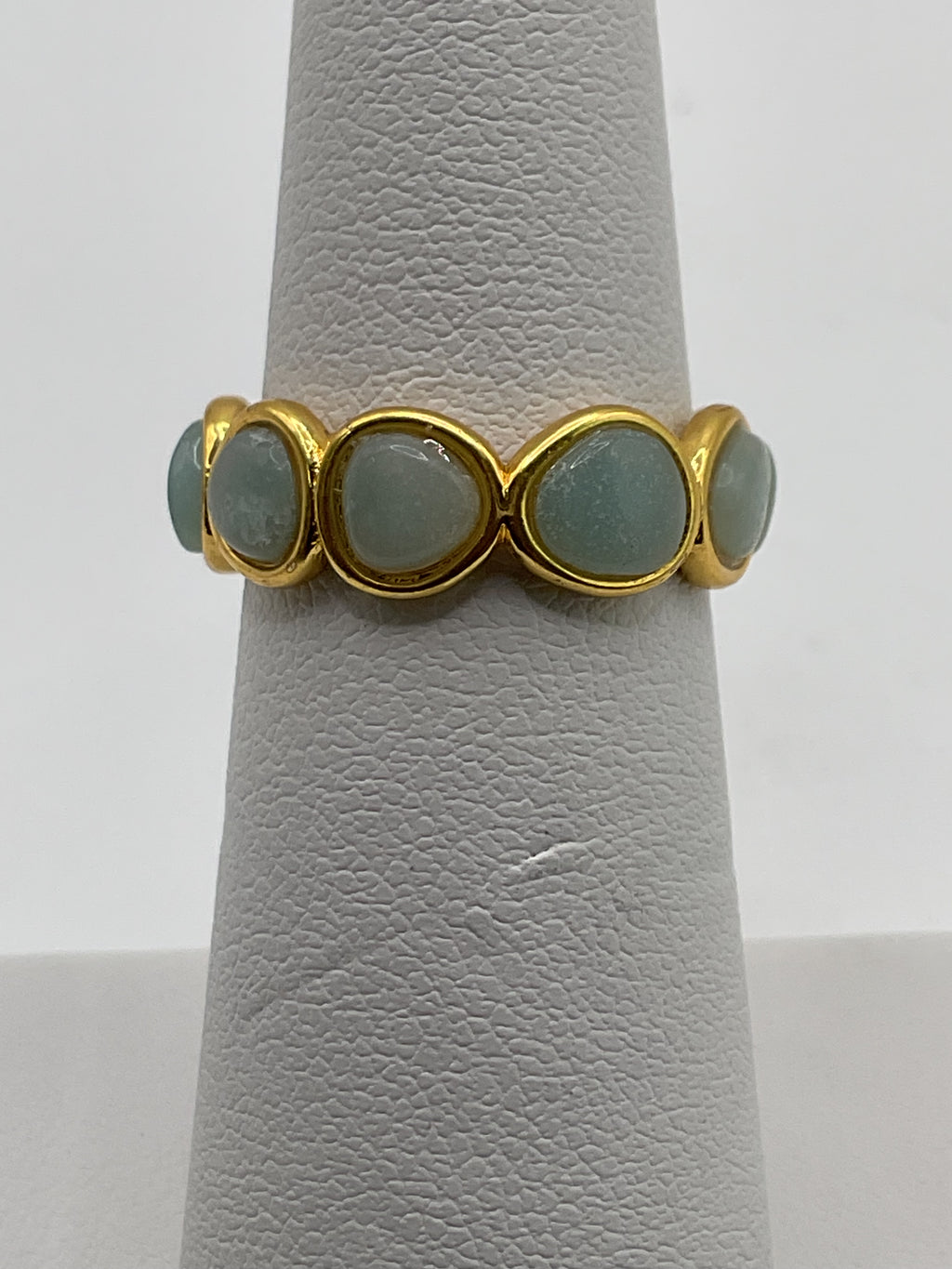 Amazonite Stack Ring | Gold Tone Bezel Set Band Ring. - Estate Sale (Great Condition)