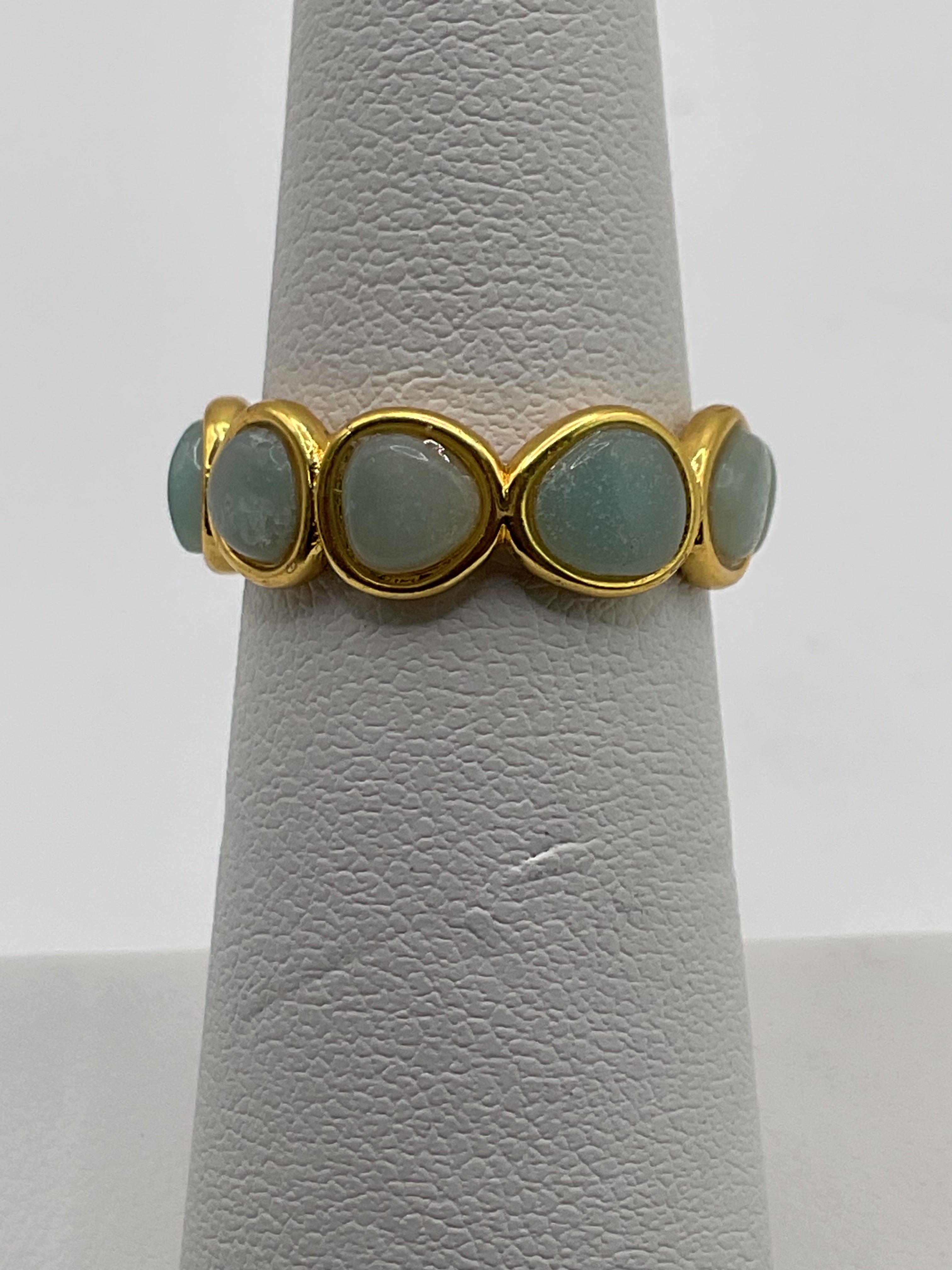 Amazonite Stack Ring | Gold Tone Bezel Set Band Ring. - Estate Sale (Great Condition)