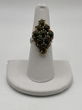 Vintage Style Green Nephrite Jade Cabochon Cluster Ring | Gold Tone - Estate Sale (Fair Condition)