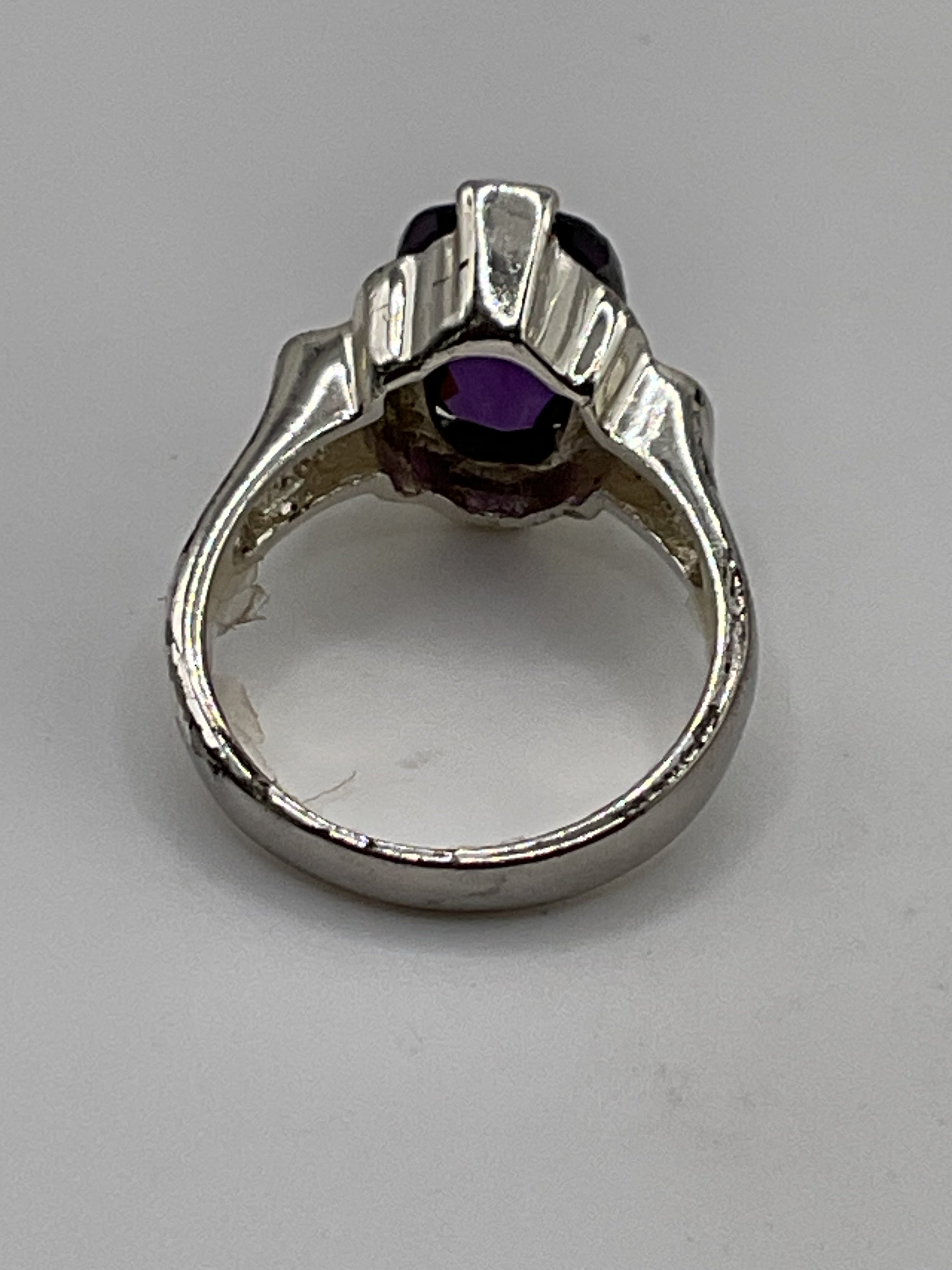 Sterling Silver Amethyst | Large Oval Faceted Statement Ring - Estate Sale (Great Condition)