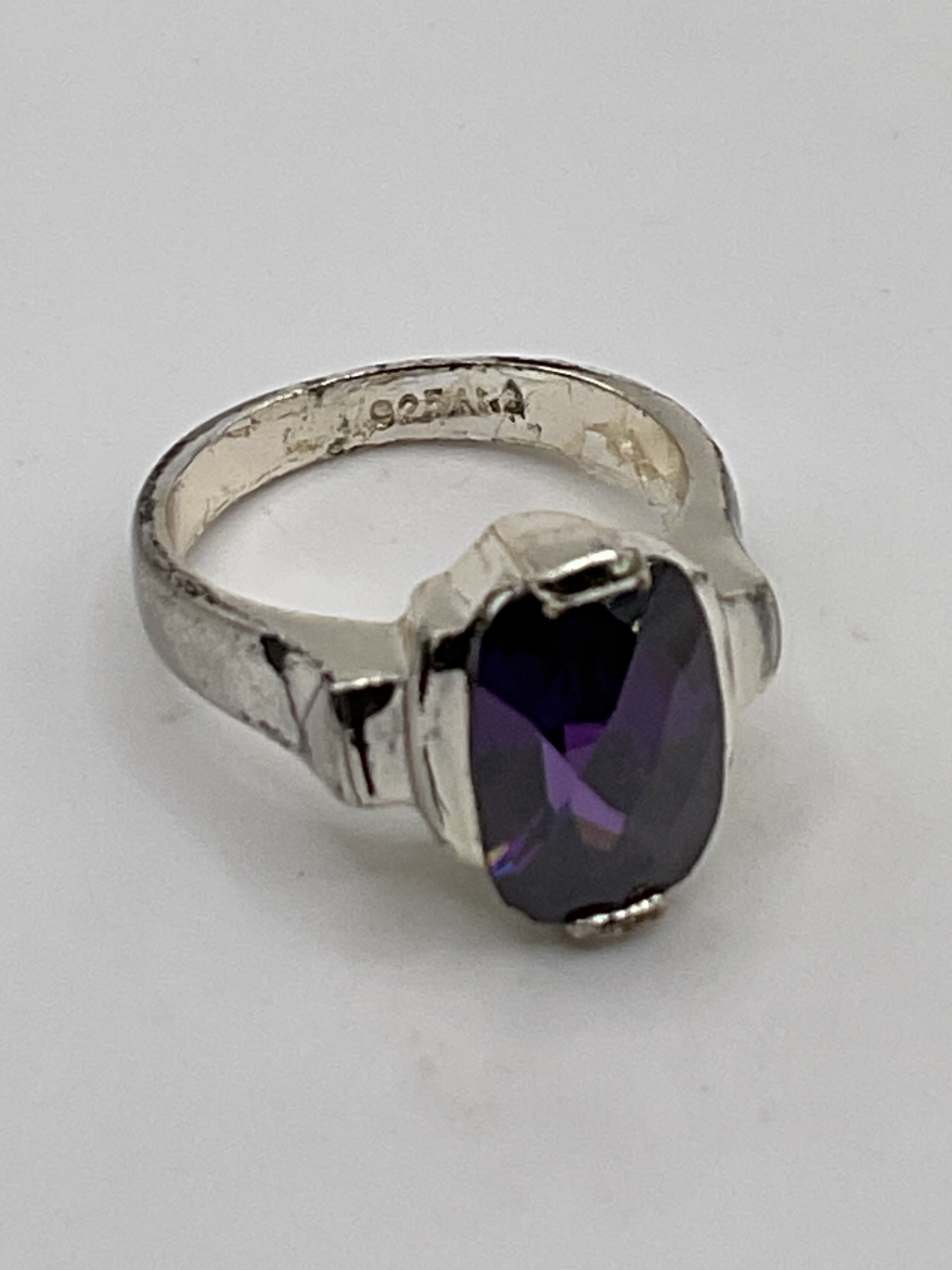 Sterling Silver Amethyst | Large Oval Faceted Statement Ring - Estate Sale (Great Condition)