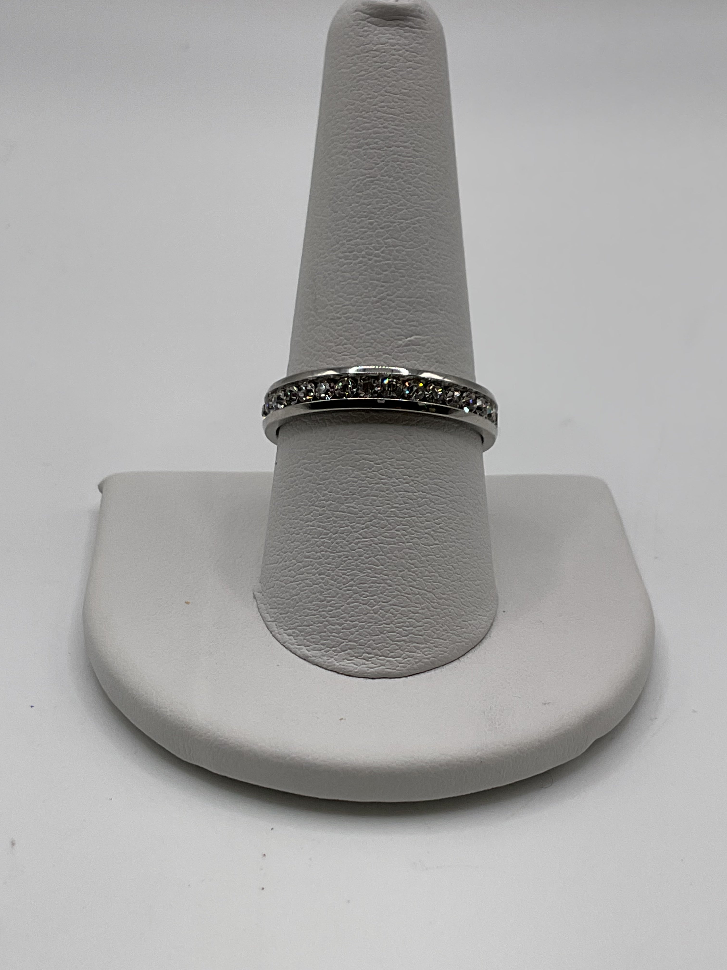 316L Stainless Steel Crystal Eternity Band | Silver Tone Stack Ring - Estate Sale (Great Condition)