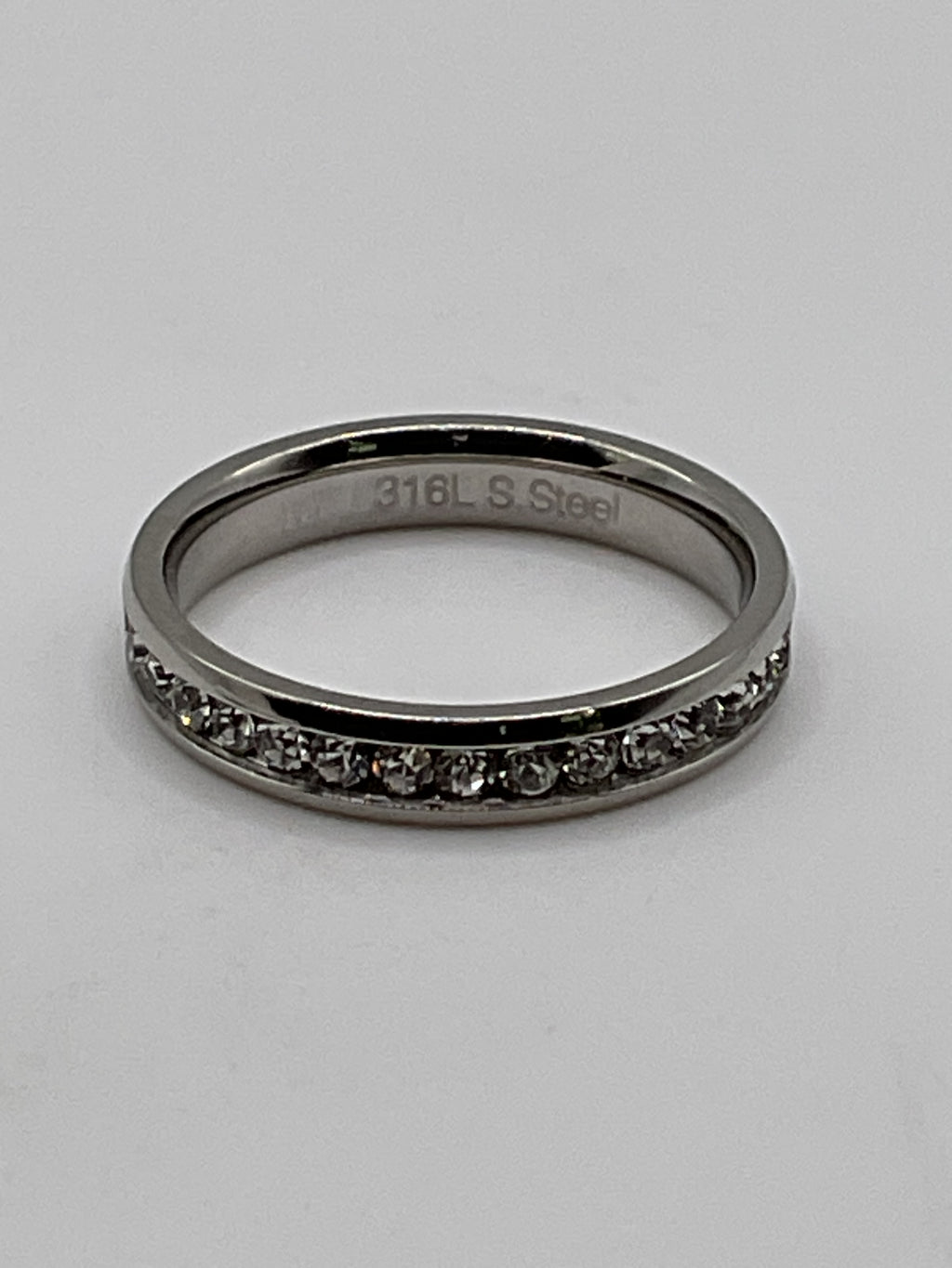 316L Stainless Steel Crystal Eternity Band | Silver Tone Stack Ring - Estate Sale (Great Condition)