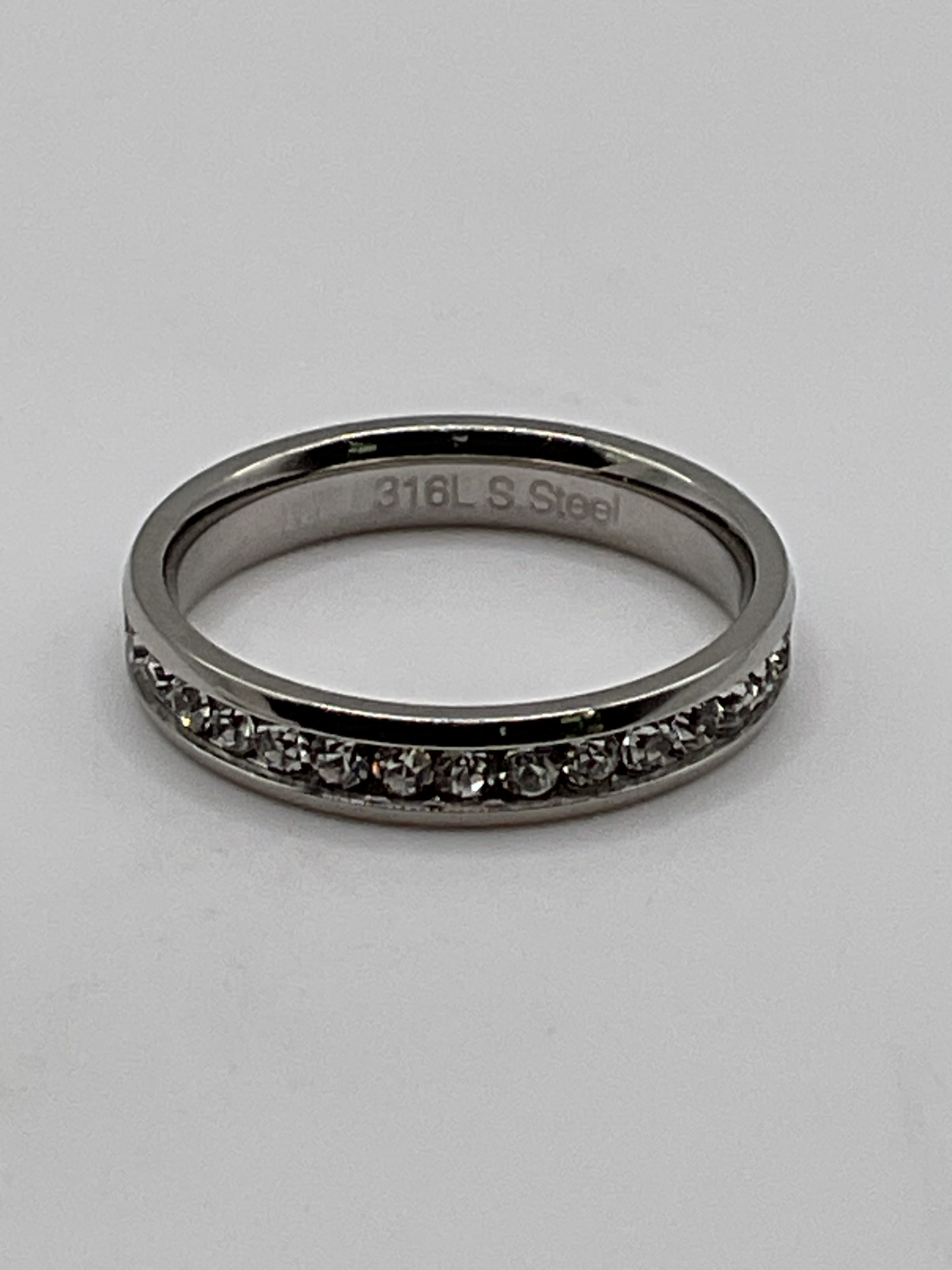 316L Stainless Steel Crystal Eternity Band | Silver Tone Stack Ring - Estate Sale (Great Condition)