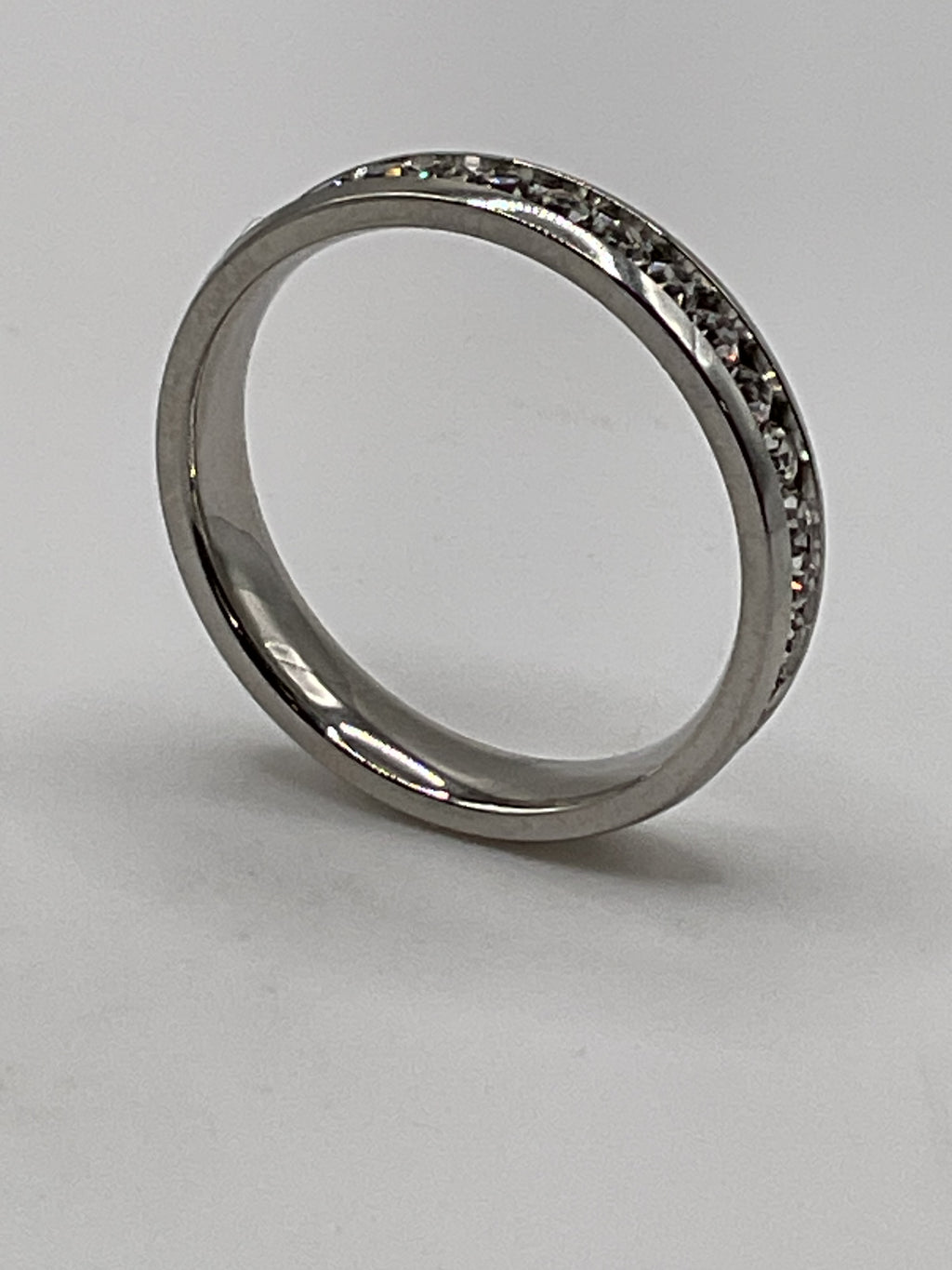 316L Stainless Steel Crystal Eternity Band | Silver Tone Stack Ring - Estate Sale (Great Condition)