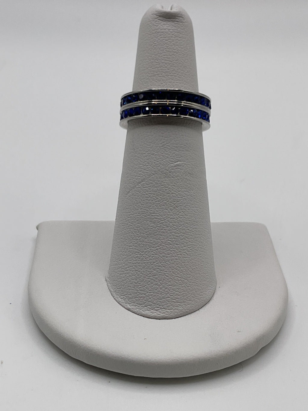 Blue Crystal Eternity Stack Rings | Silver Tone Sapphire Style Band Set - Estate Sale (Great Condition)
