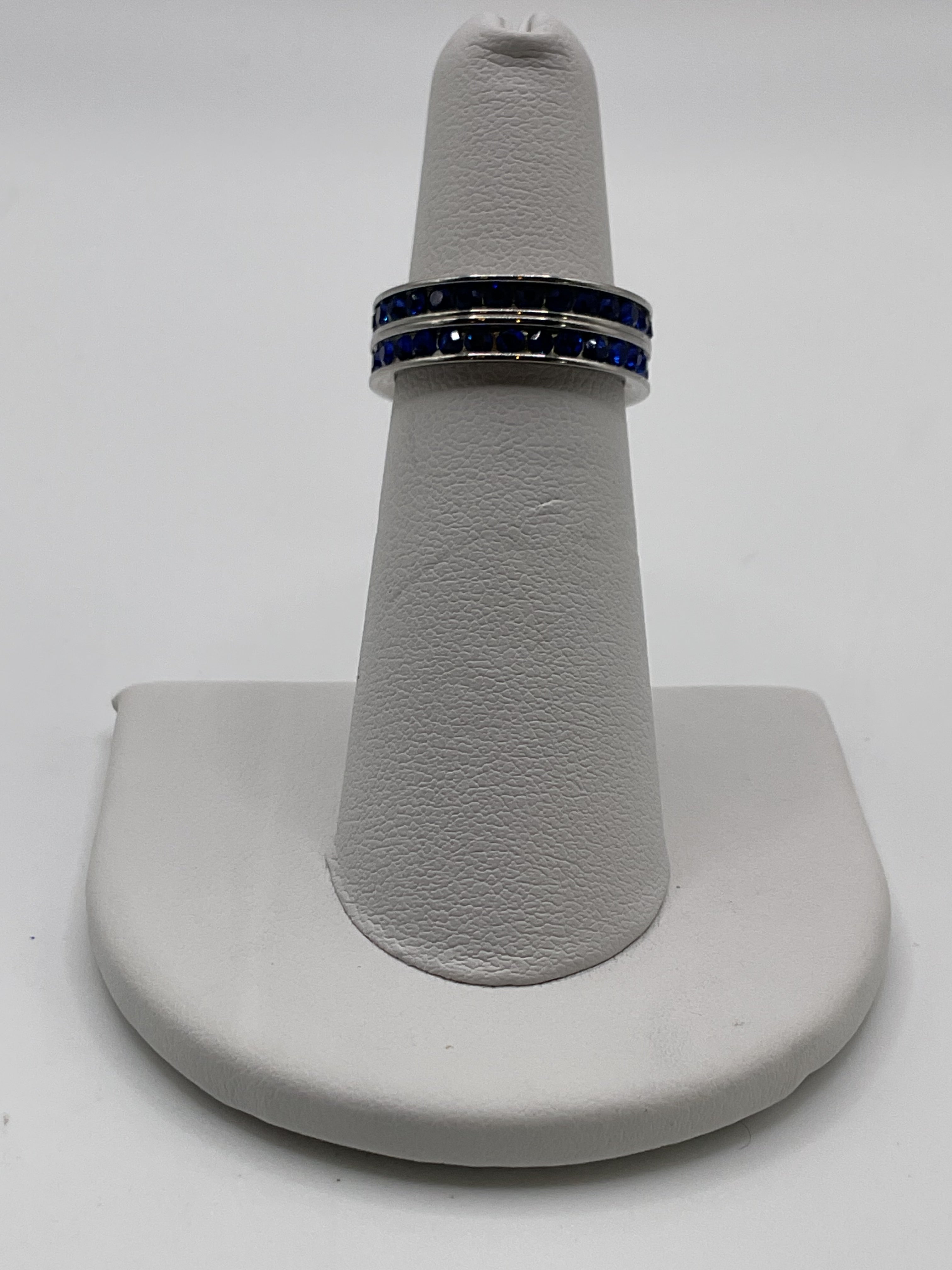 Blue Crystal Eternity Stack Rings | Silver Tone Sapphire Style Band Set - Estate Sale (Great Condition)