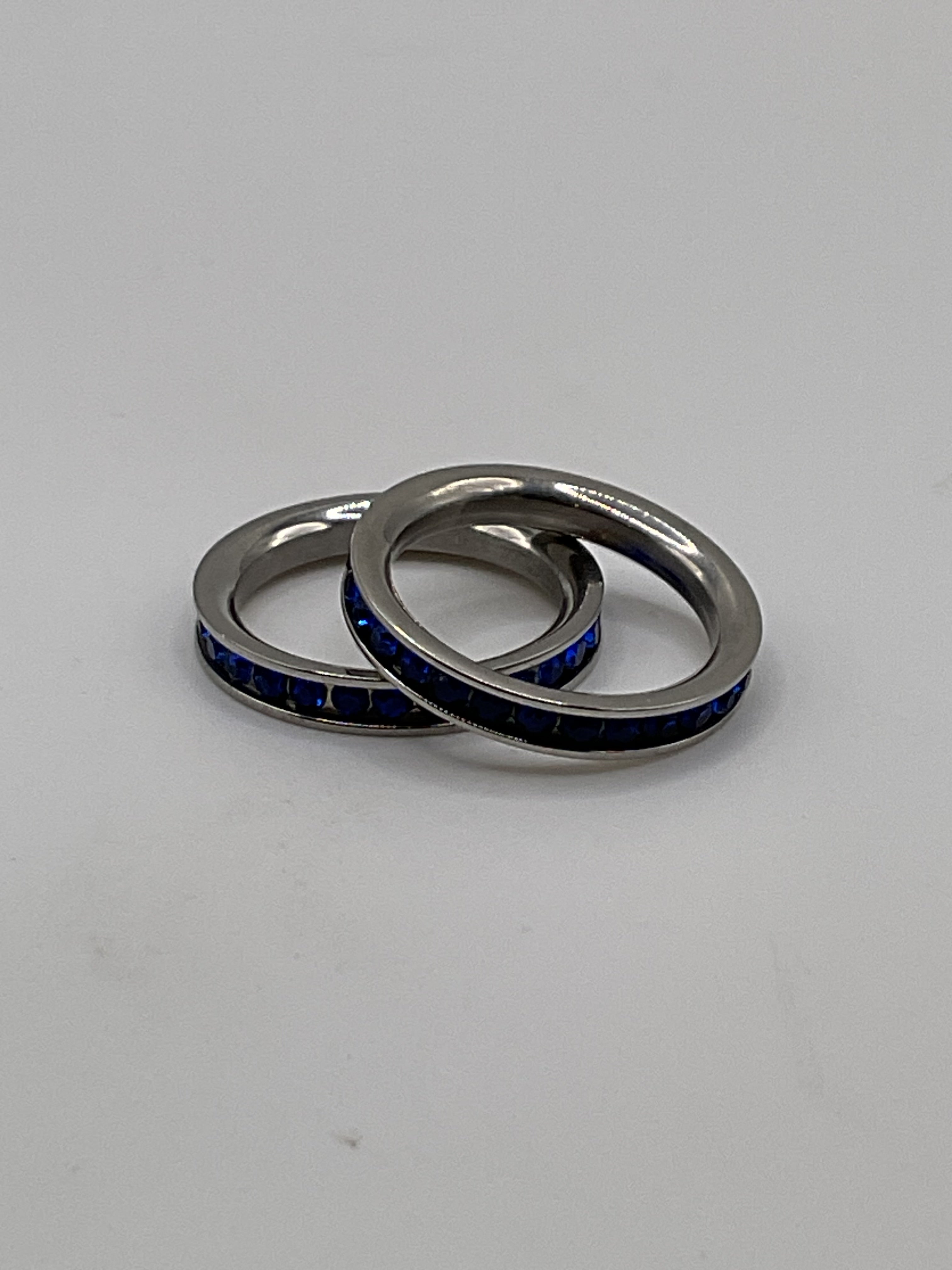 Blue Crystal Eternity Stack Rings | Silver Tone Sapphire Style Band Set - Estate Sale (Great Condition)
