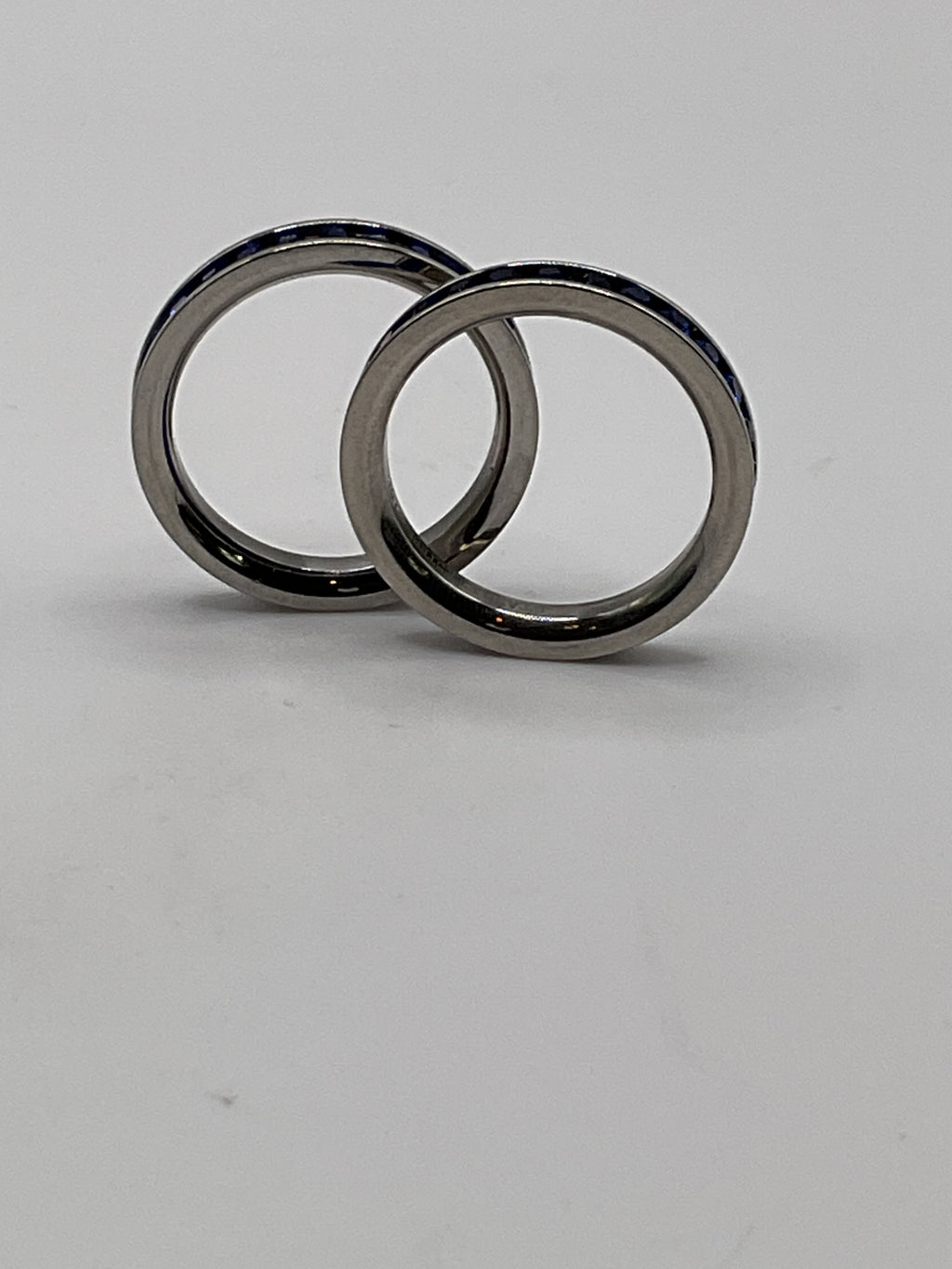 Blue Crystal Eternity Stack Rings | Silver Tone Sapphire Style Band Set - Estate Sale (Great Condition)