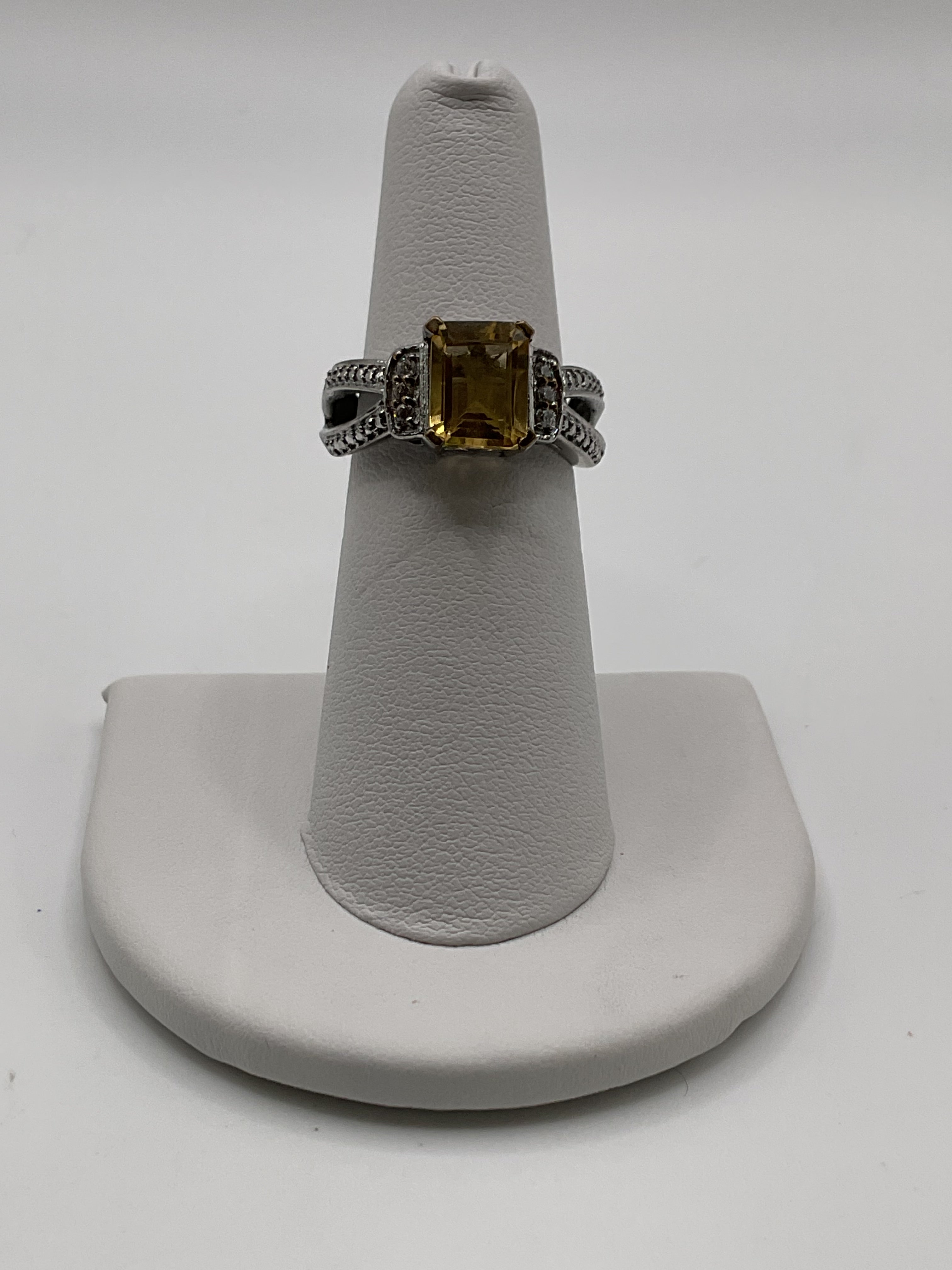 Karis Emerald Cut Citrine Color Statement Ring | Sterling Silver Designer Style Ring - Estate Sale (Great Condition)