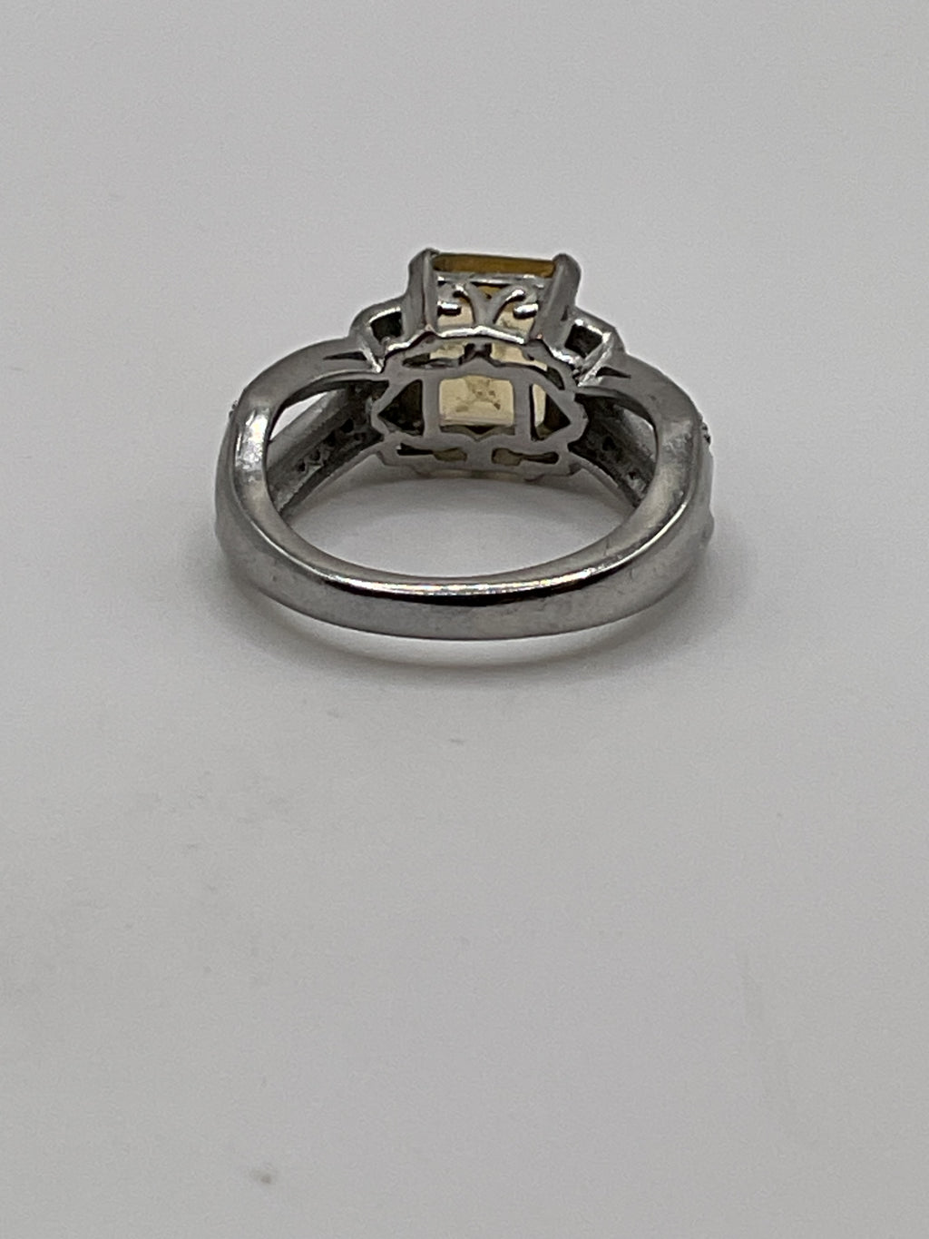 Karis Emerald Cut Citrine Color Statement Ring | Sterling Silver Designer Style Ring - Estate Sale (Great Condition)