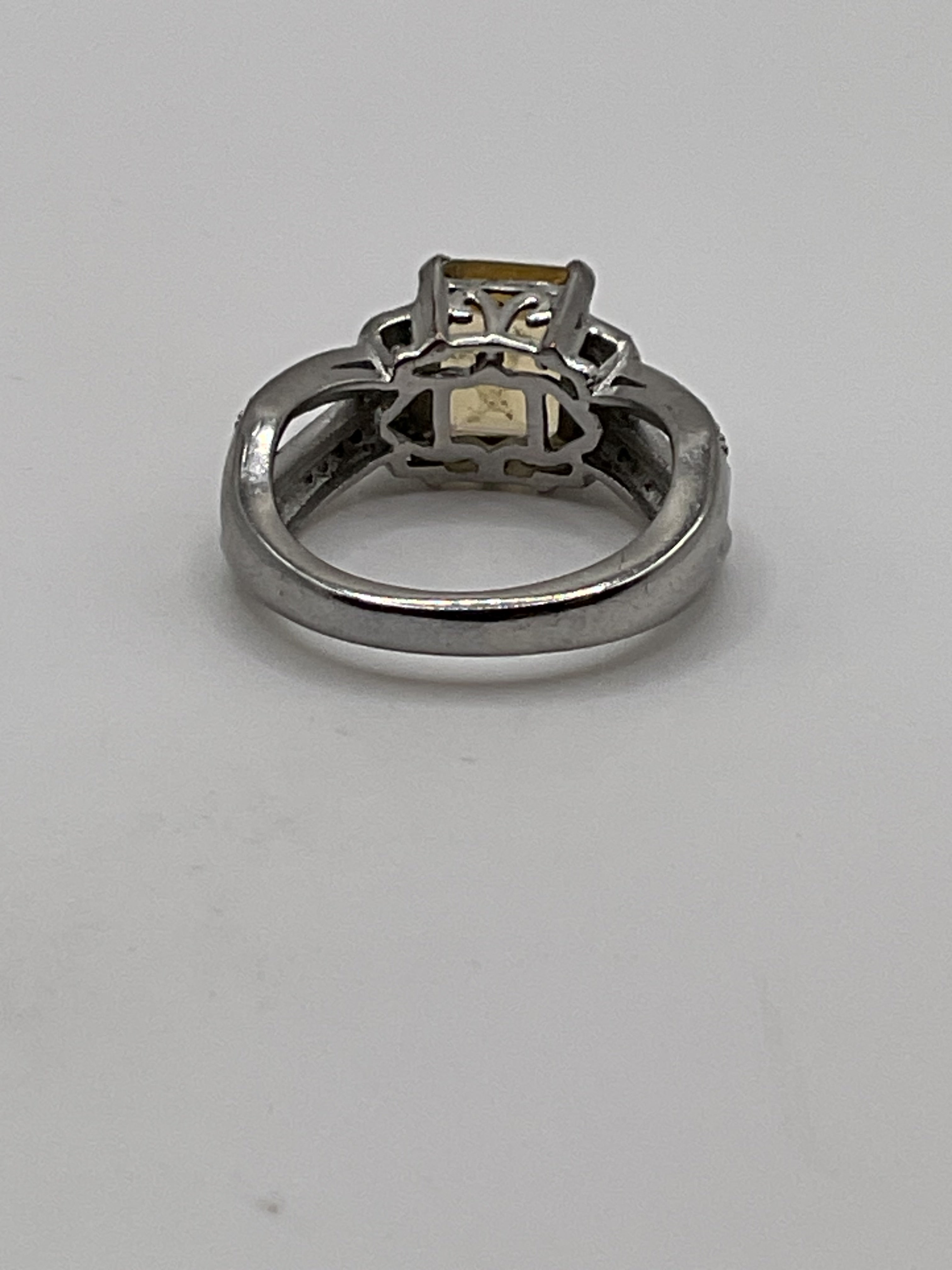 Karis Emerald Cut Citrine Color Statement Ring | Sterling Silver Designer Style Ring - Estate Sale (Great Condition)
