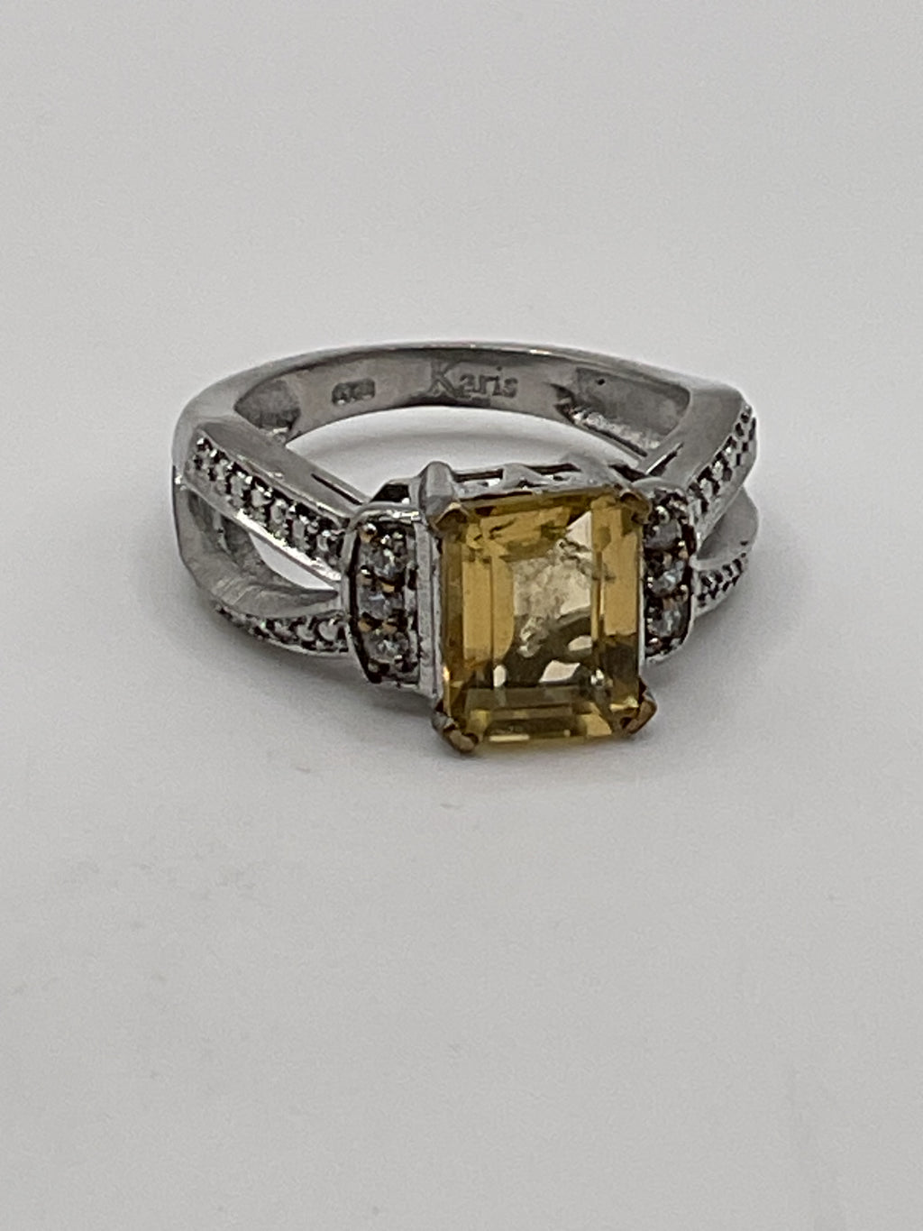Karis Emerald Cut Citrine Color Statement Ring | Sterling Silver Designer Style Ring - Estate Sale (Great Condition)
