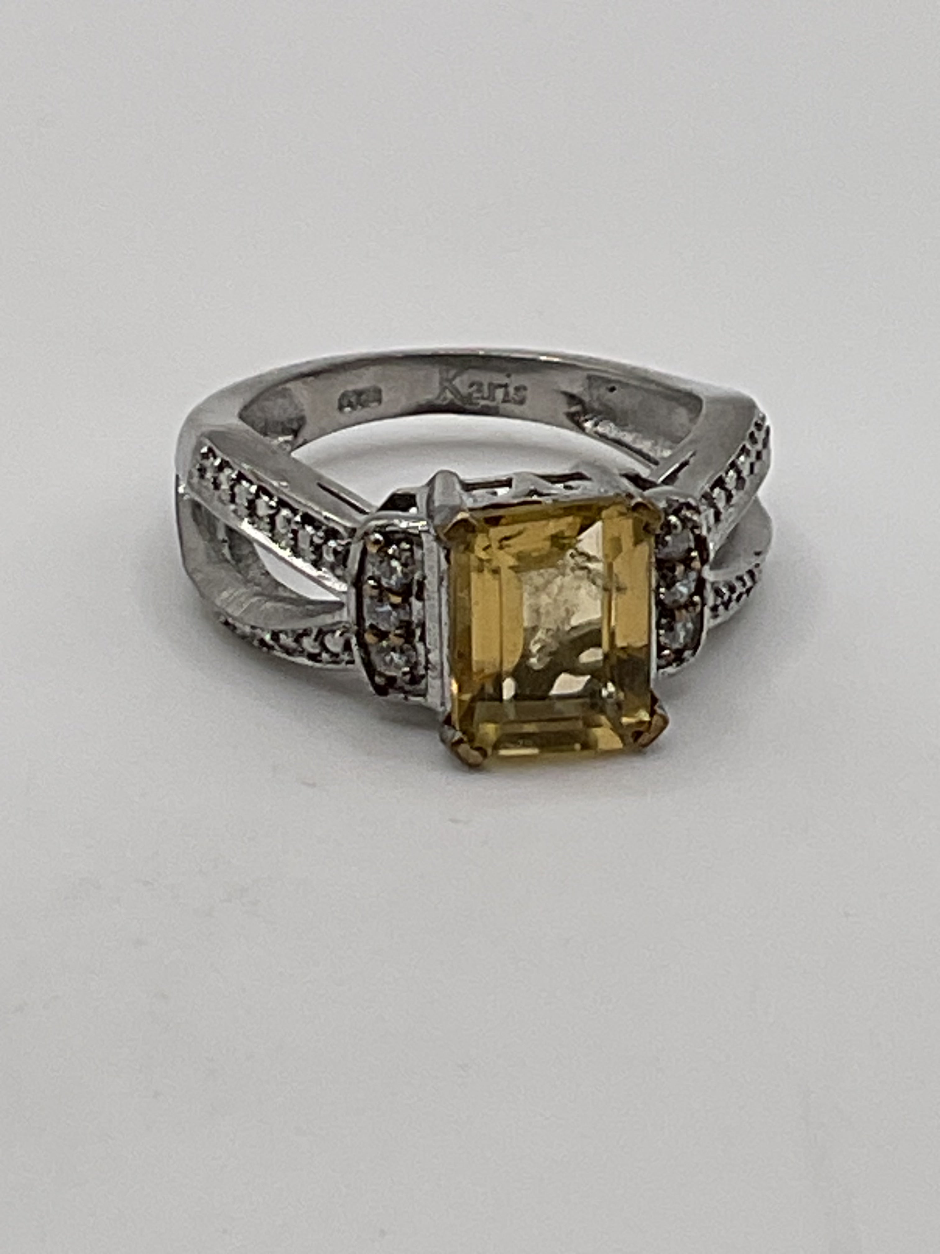 Karis Emerald Cut Citrine Color Statement Ring | Sterling Silver Designer Style Ring - Estate Sale (Great Condition)