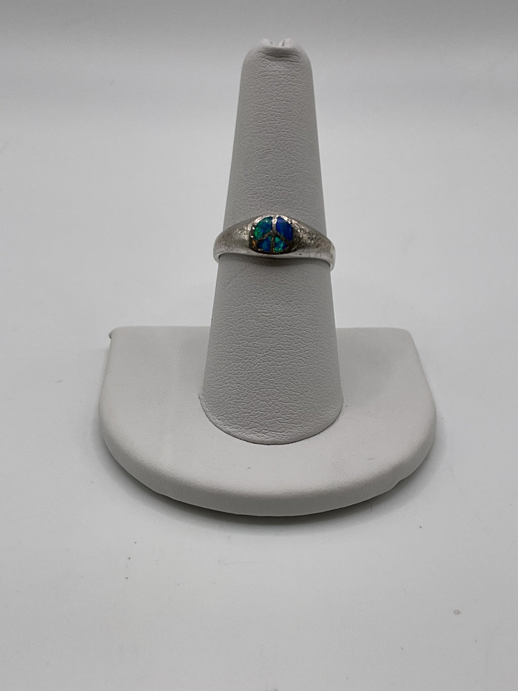 Sterling Silver Opal Inlay Peace Sign Ring | 925 Boho Statement Ring - Estate Sale (Great Condition)