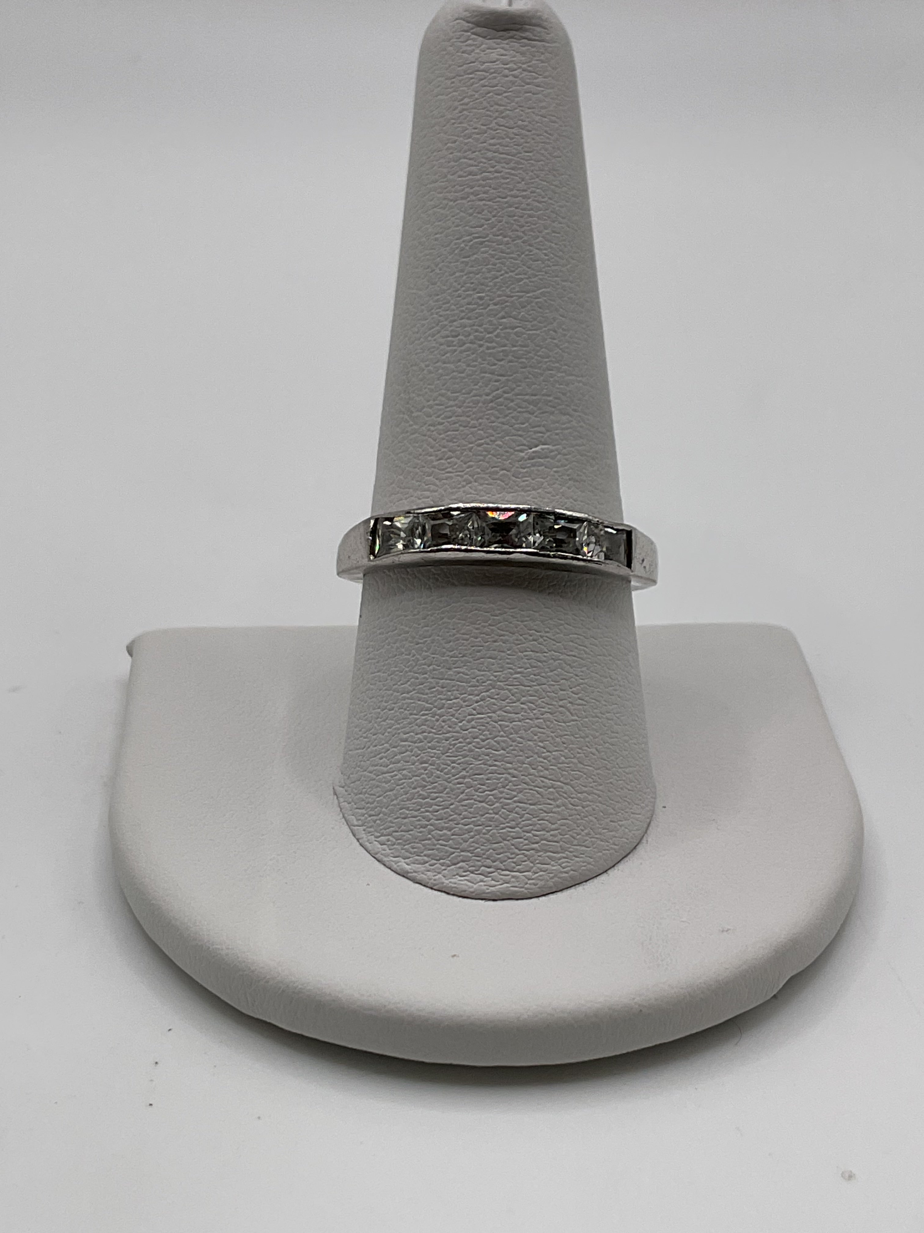 Sterling Silver Princess Cut CZ Band Ring | 925 Channel Set Eternity Style Ring - Estate Sale (Great Condition)
