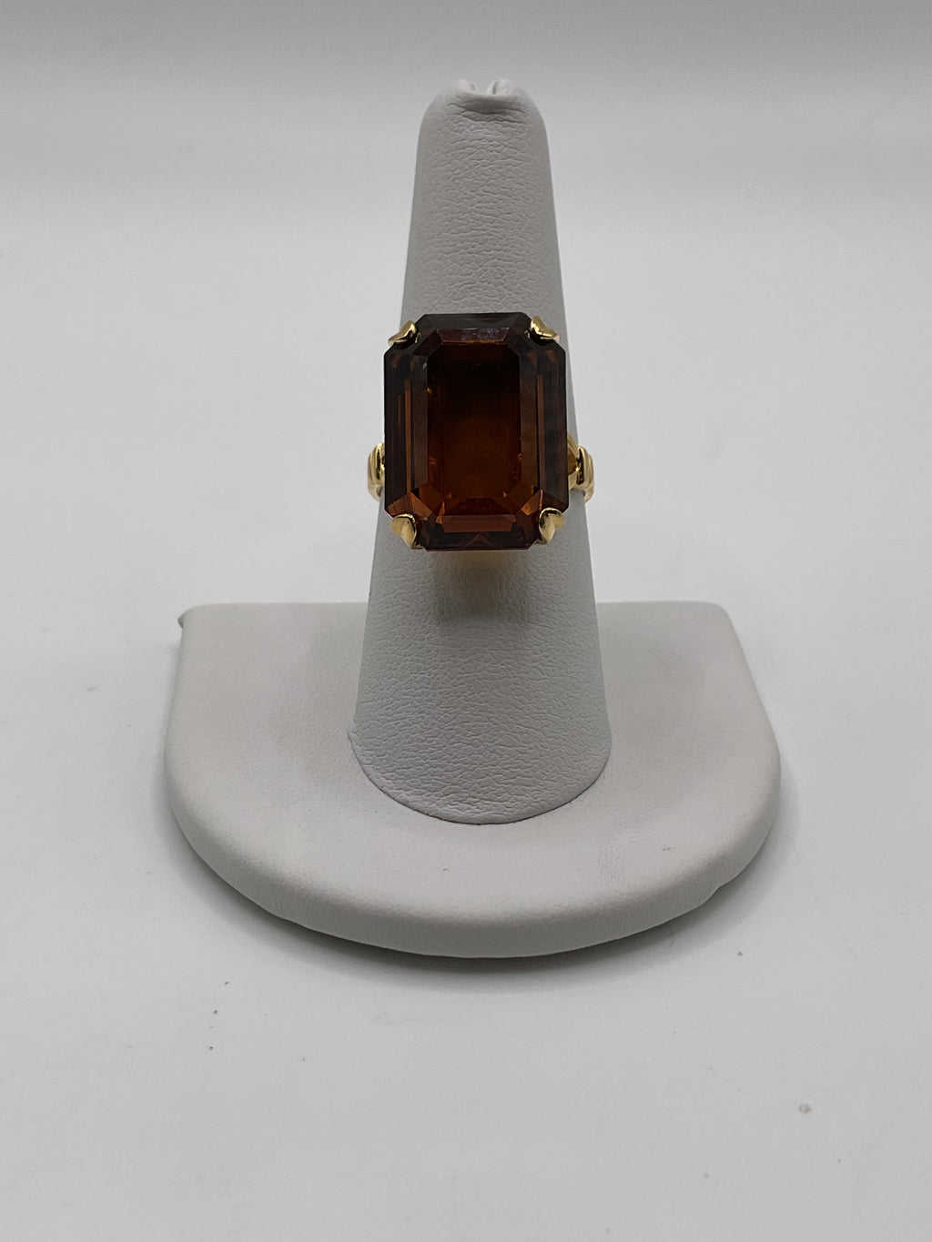 Vintage Avon Amber Emerald Cut Cocktail Ring Gold Tone Statement Ring