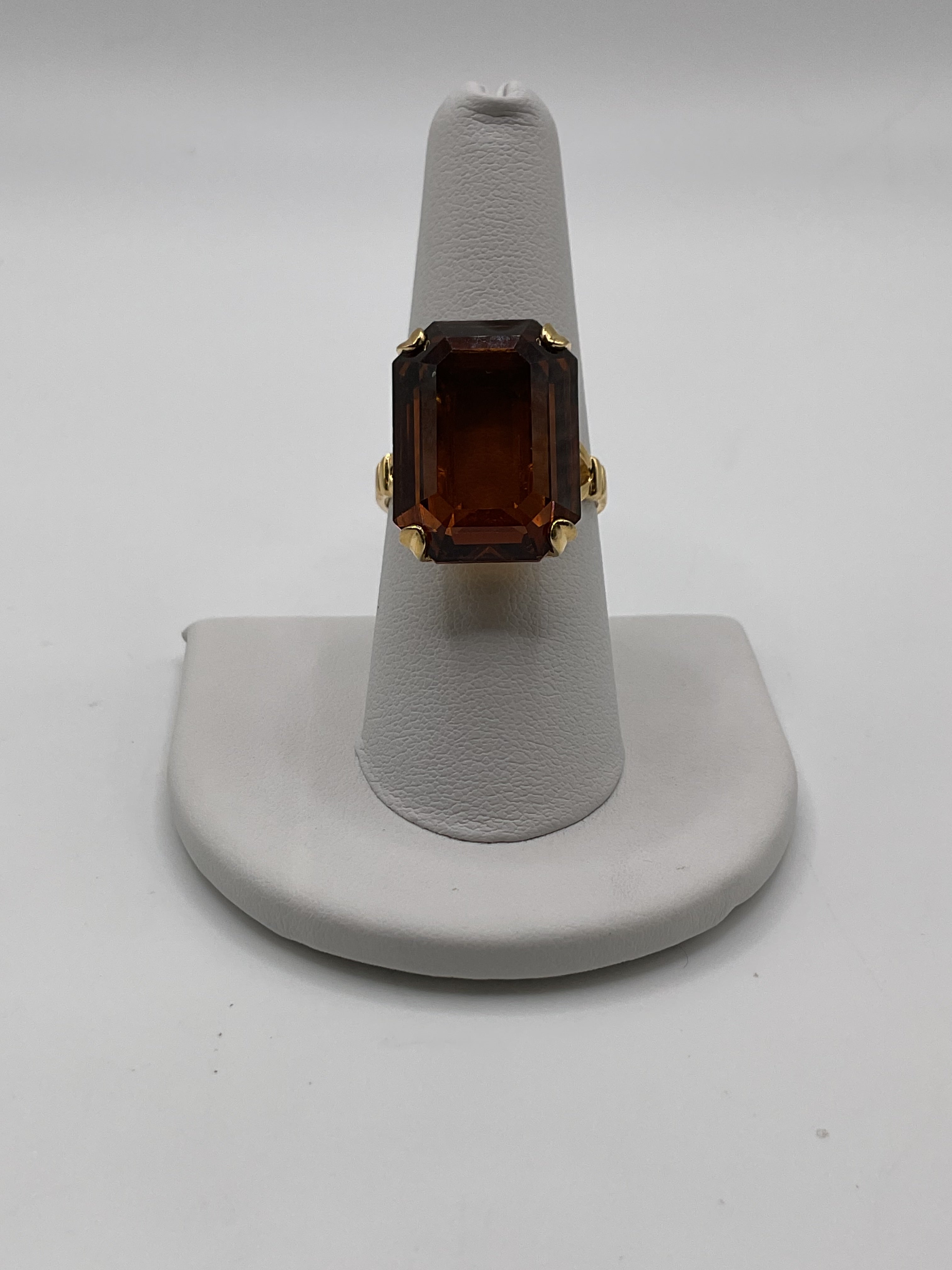 Vintage Avon Amber Emerald Cut Cocktail Ring Gold Tone Statement Ring
