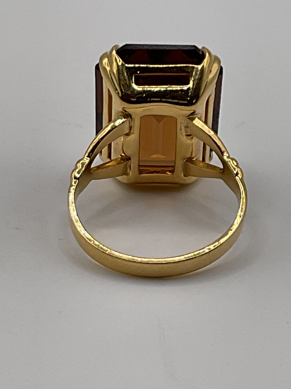 Vintage Avon Amber Emerald Cut Cocktail Ring Gold Tone Statement Ring