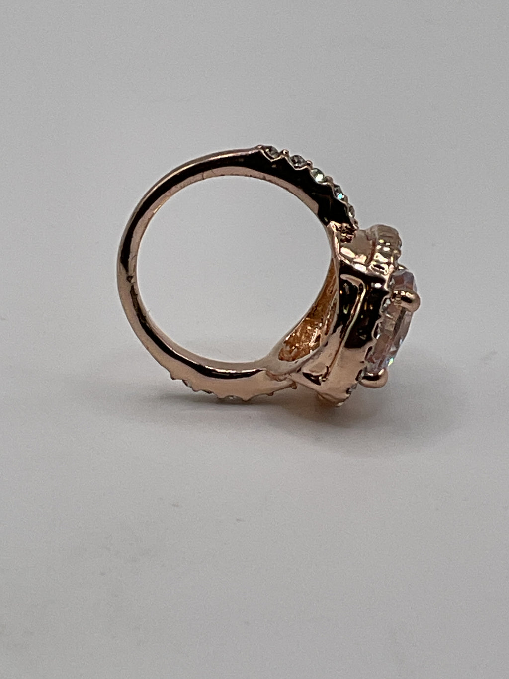 Rose Gold Halo Statement Ring with CZ Accents - Estate Sale (Great Condition)