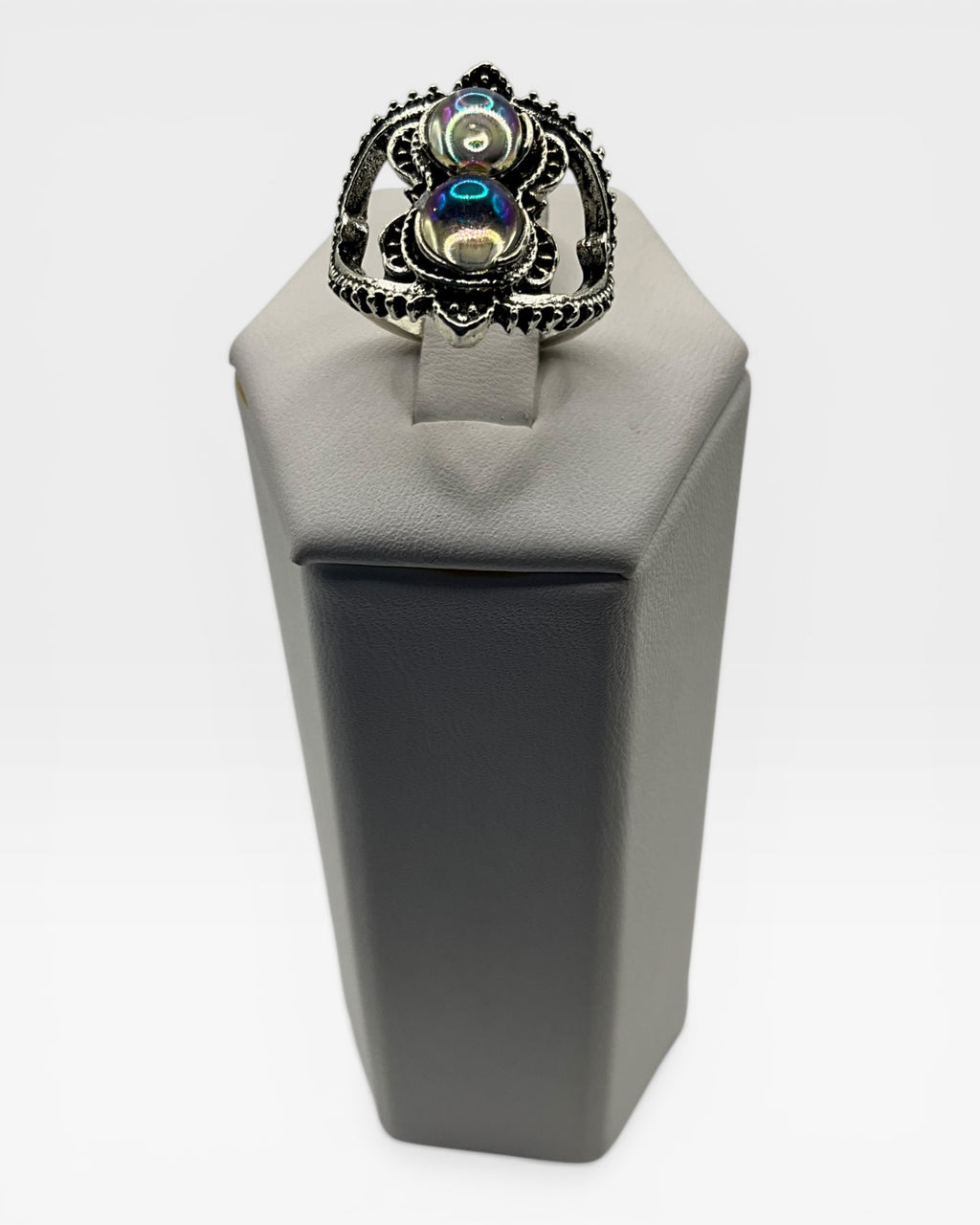 Crystal Stone Iridescent Rainbow Cabochon Ring - Estate Sale (Great Condition)
