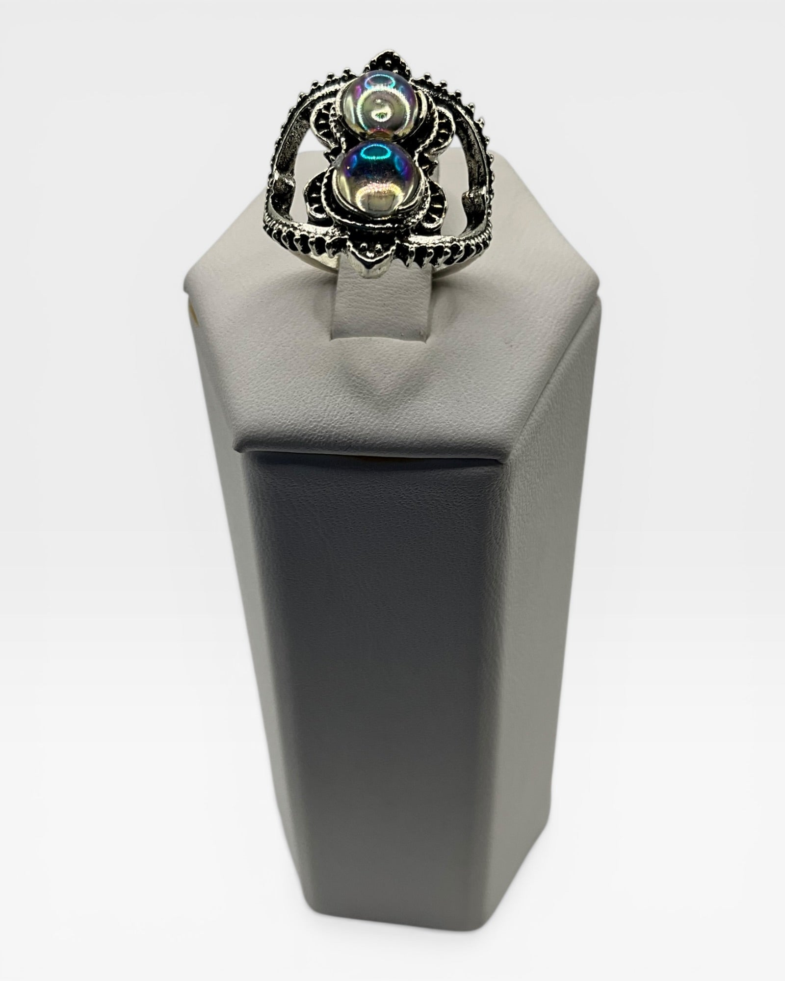 Crystal Stone Iridescent Rainbow Cabochon Ring - Estate Sale (Great Condition)