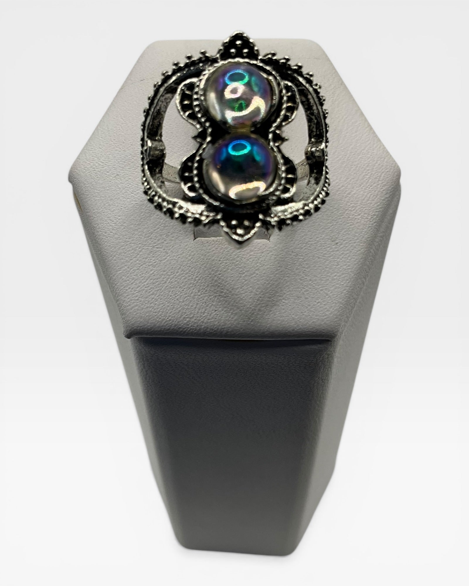 Crystal Stone Iridescent Rainbow Cabochon Ring - Estate Sale (Great Condition)