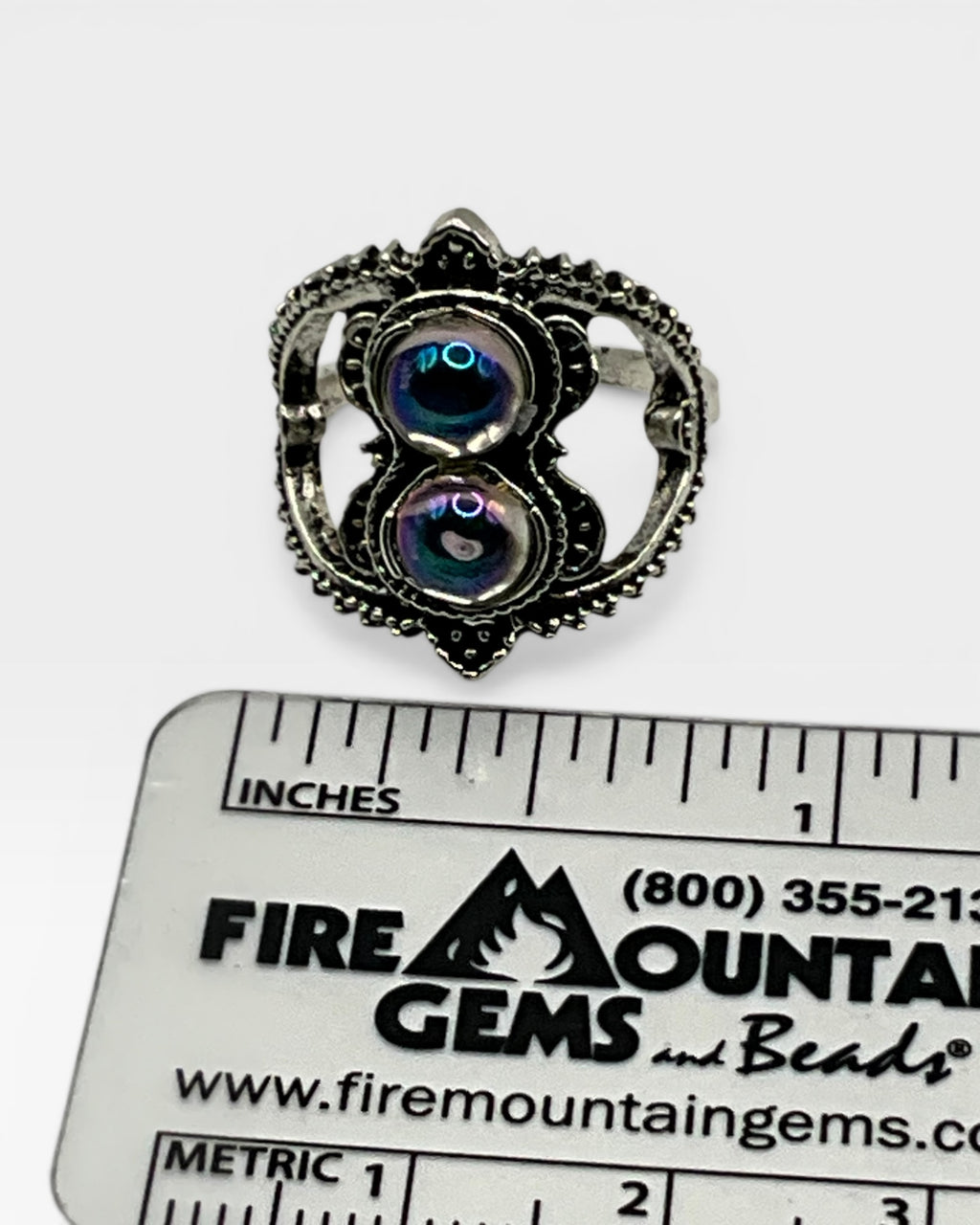 Crystal Stone Iridescent Rainbow Cabochon Ring - Estate Sale (Great Condition)