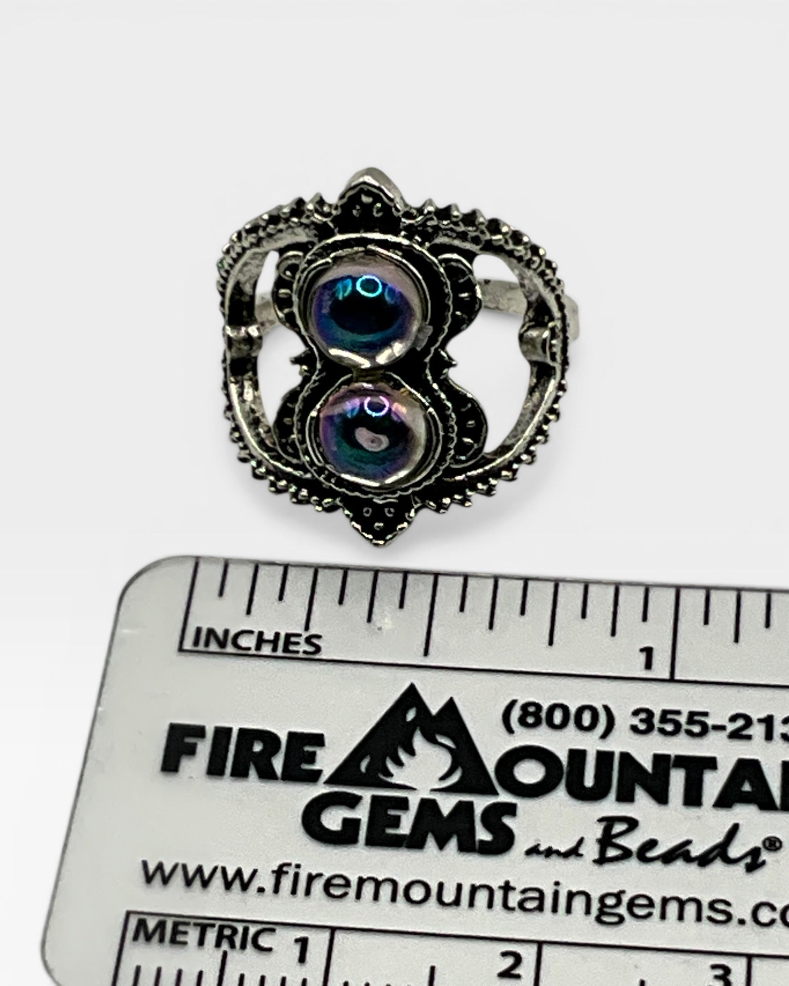 Crystal Stone Iridescent Rainbow Cabochon Ring - Estate Sale (Great Condition)