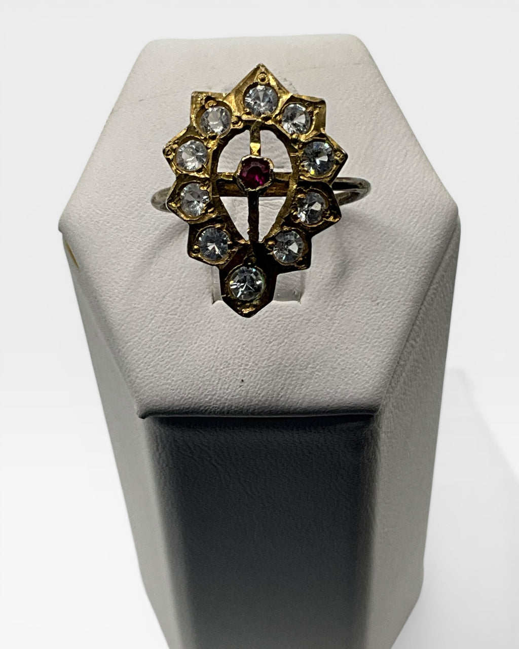 Ruby & Cubic Zirconia Victorian Inspired Ring - Estate Sale (Great Condition)