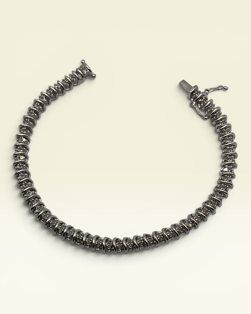 Luxury Sterling Silver & Natural Diamond Link Bracelet - Estate Sale (Great Condition)
