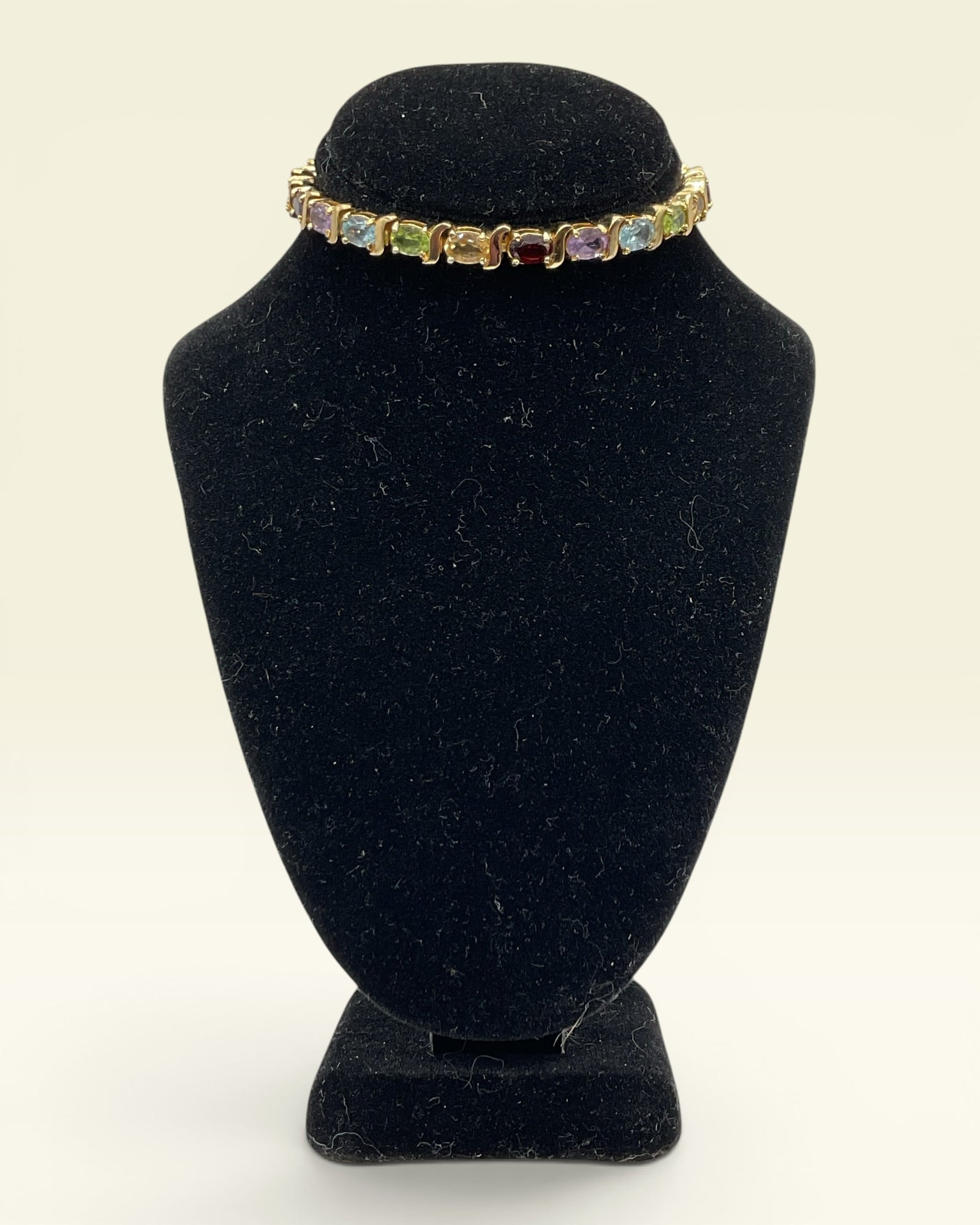 Gold Vermeil Sterling Silver Natural Multi Gemstone Tennis Bracelet - Estate Sale (Great Condition)