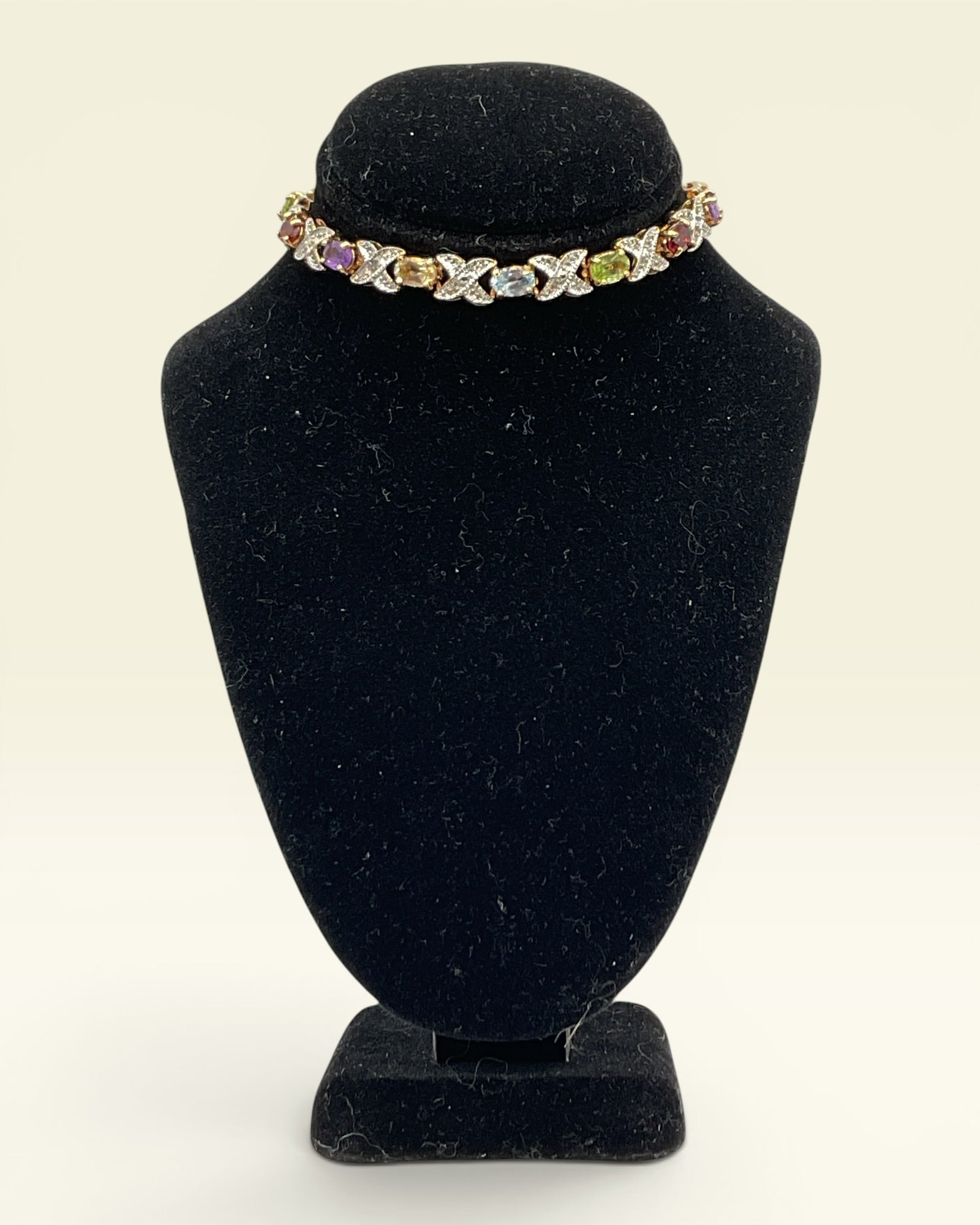 Gold Vermeil Sterling Silver Natural Multi Gemstone Tennis Bracelet - Estate Sale (Great Condition)