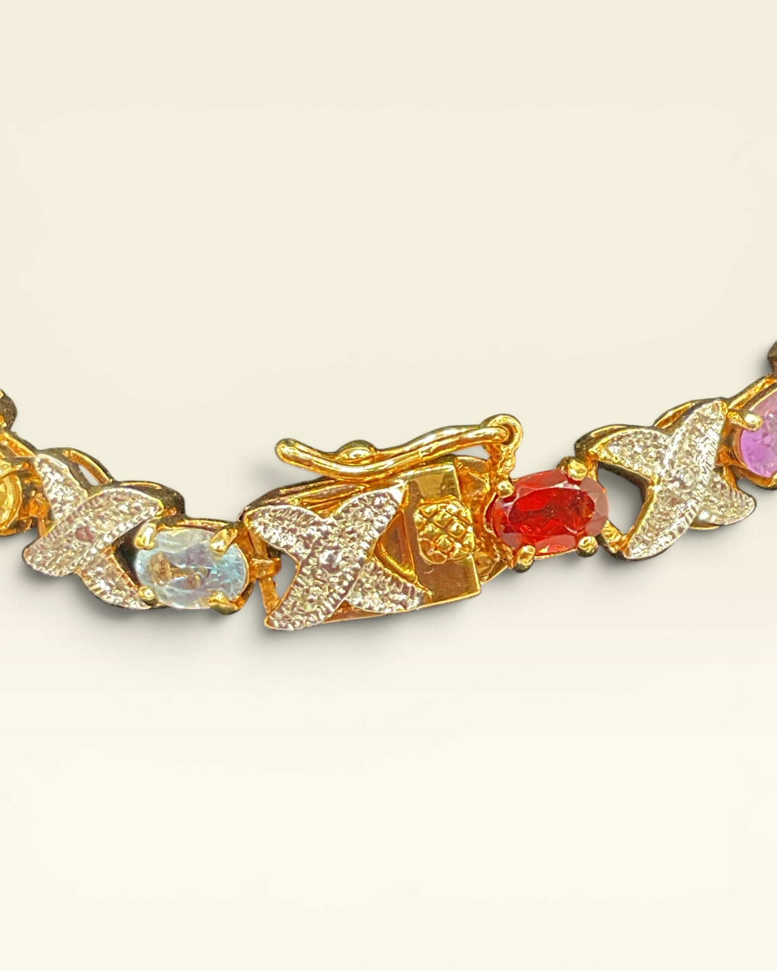 Gold Vermeil Sterling Silver Natural Multi Gemstone Tennis Bracelet - Estate Sale (Great Condition)