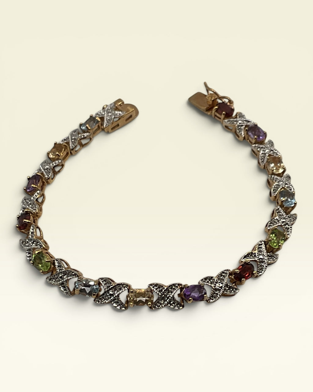 Gold Vermeil Sterling Silver Natural Multi Gemstone Tennis Bracelet - Estate Sale (Great Condition)